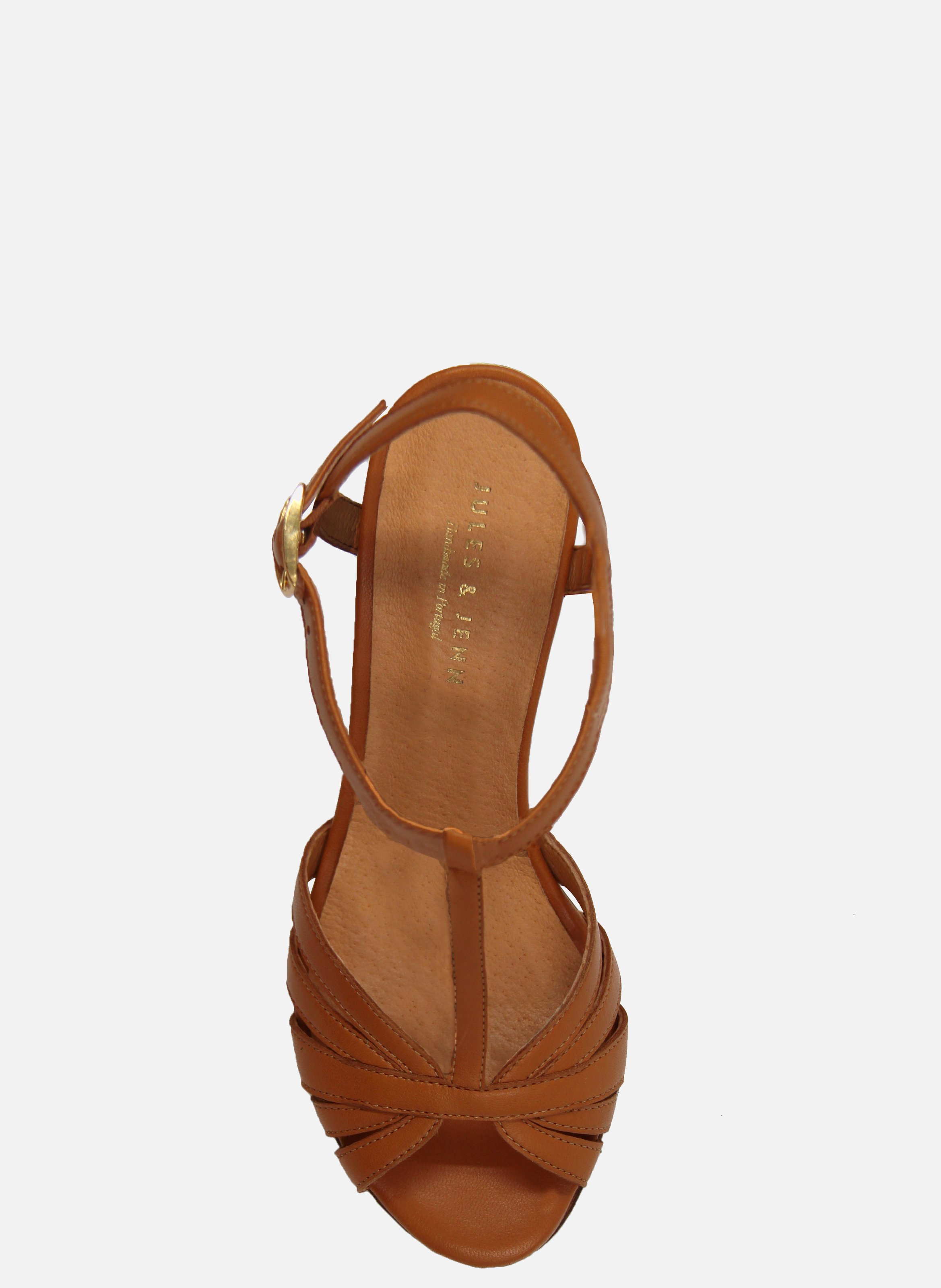 Leather strappy sandals with heels JULES & JENN Brown