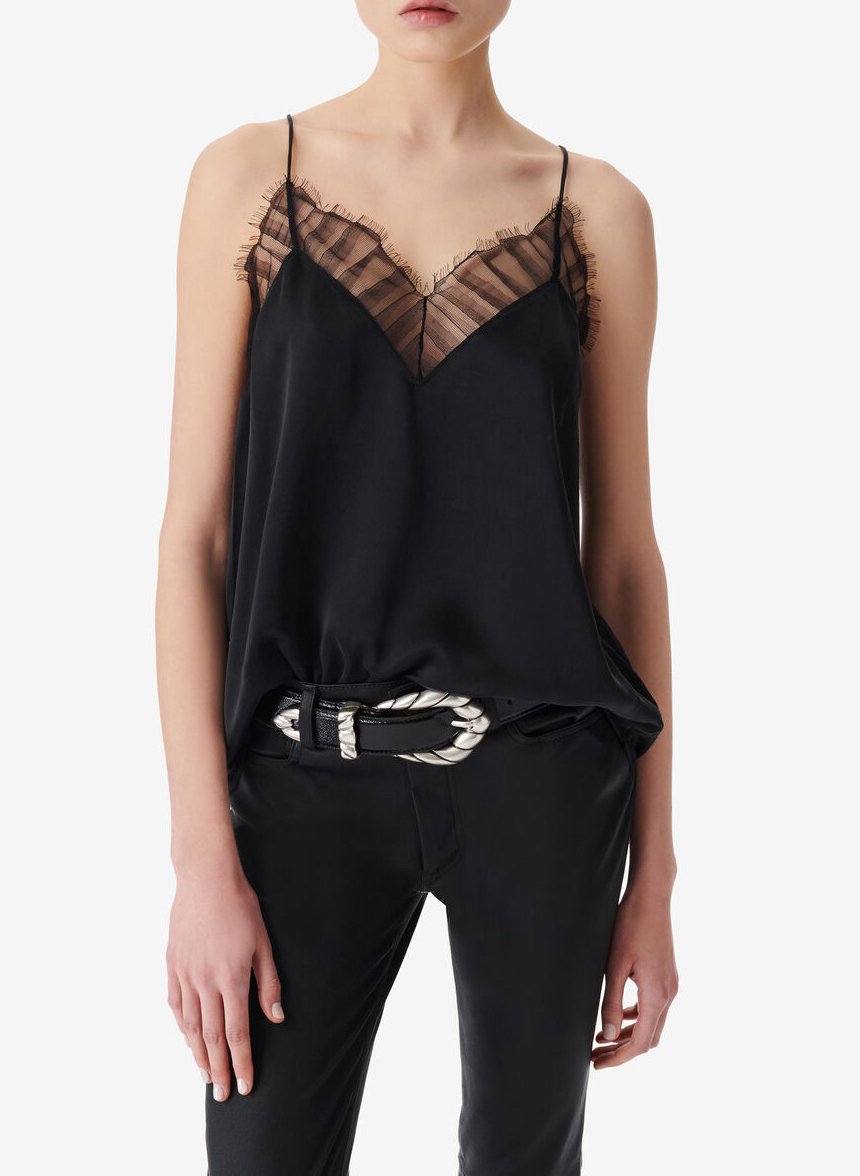 Low-cut silk and lace camisole BlackIRO