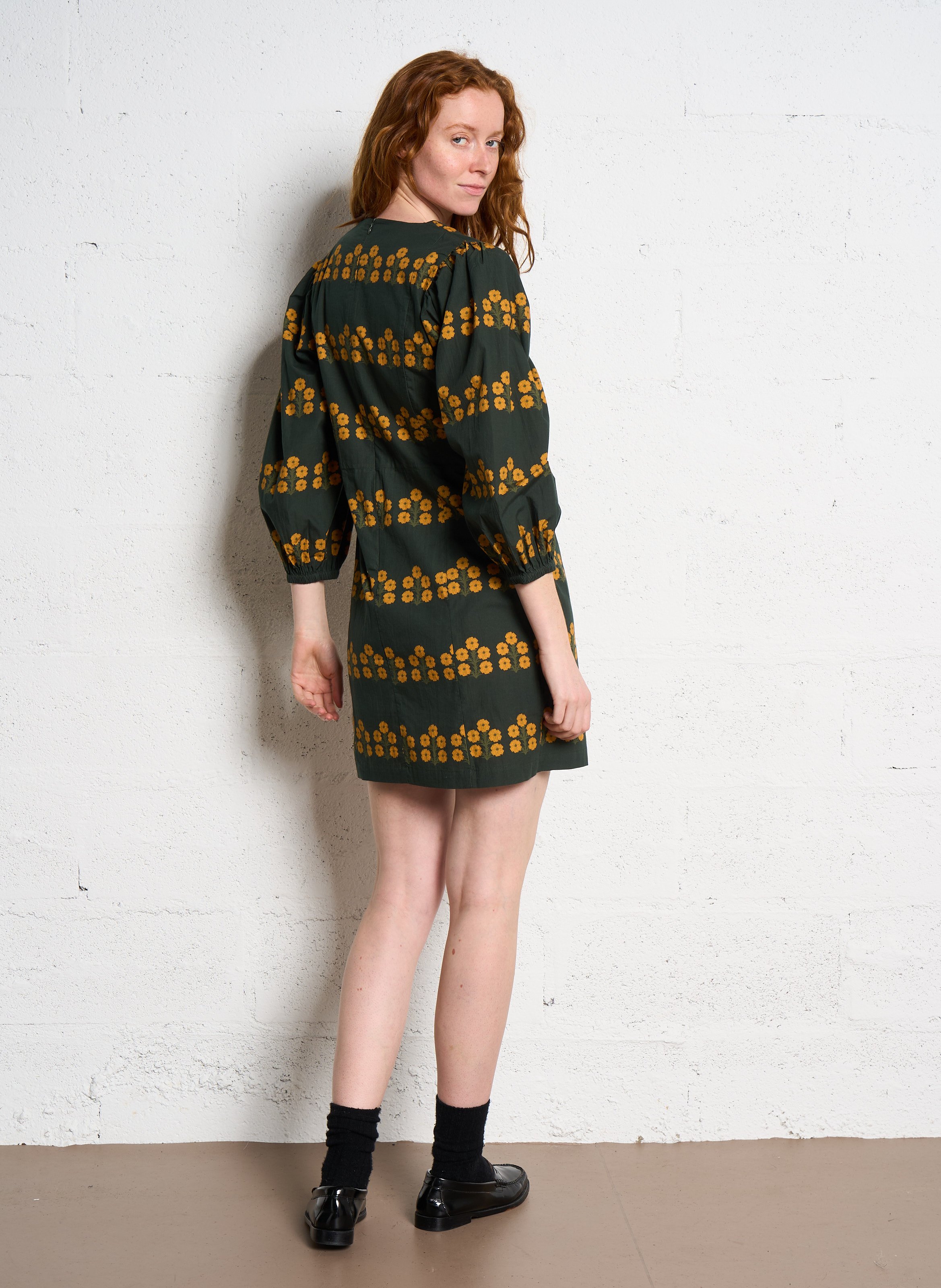 Robe midi imprimée en coton THE TINY BIG SISTER Kaki