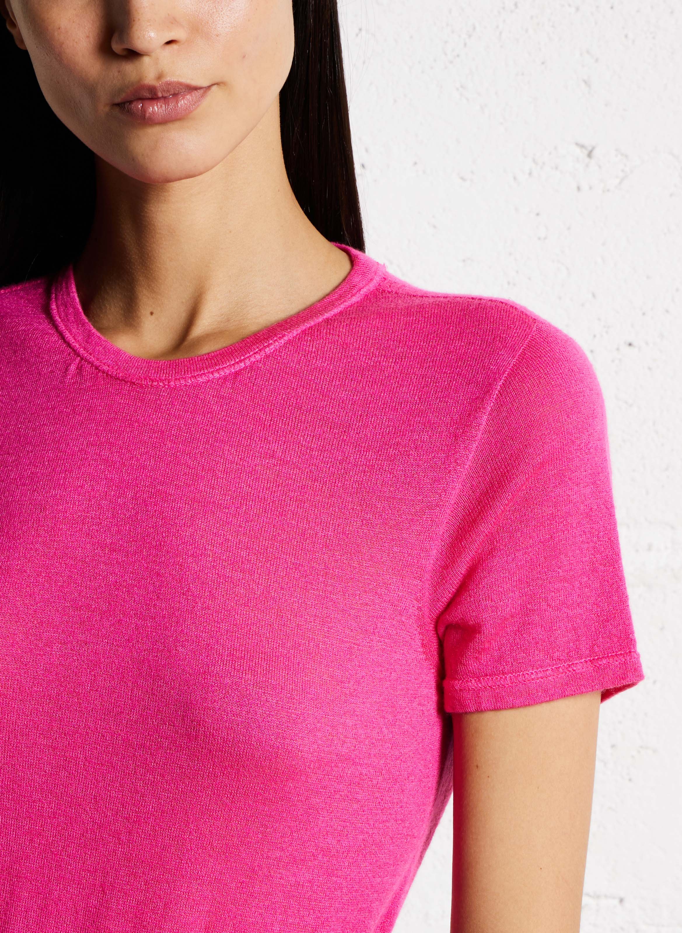 Pull manches courtes en cachemire Rose