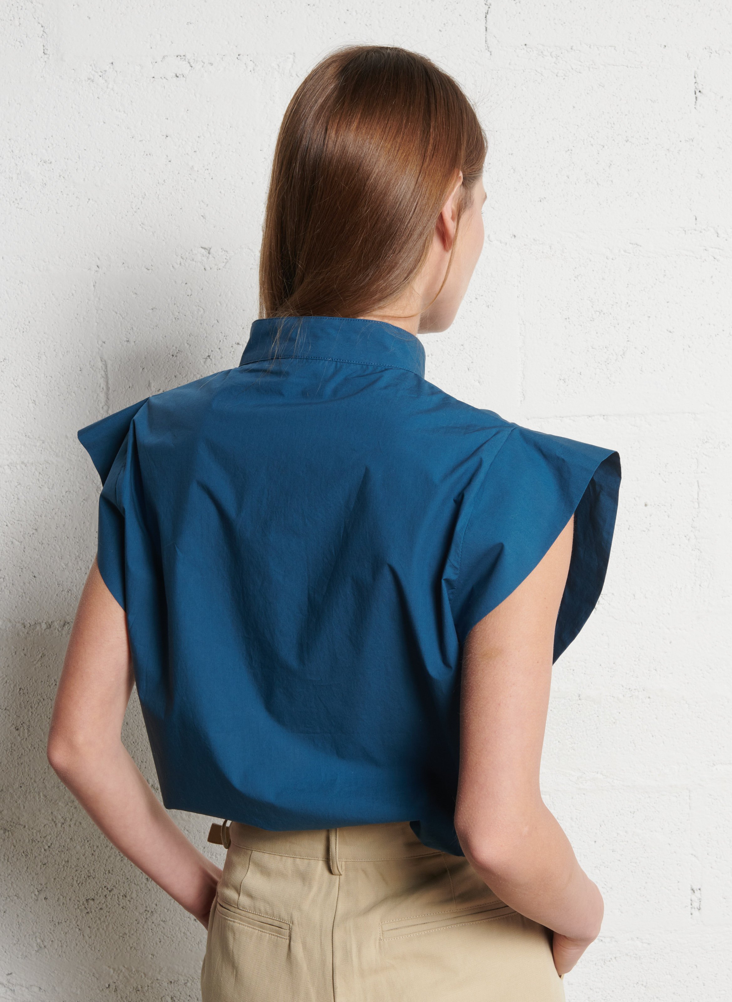 Mouwloze top van katoenen popeline BELLEPIECE Blauw