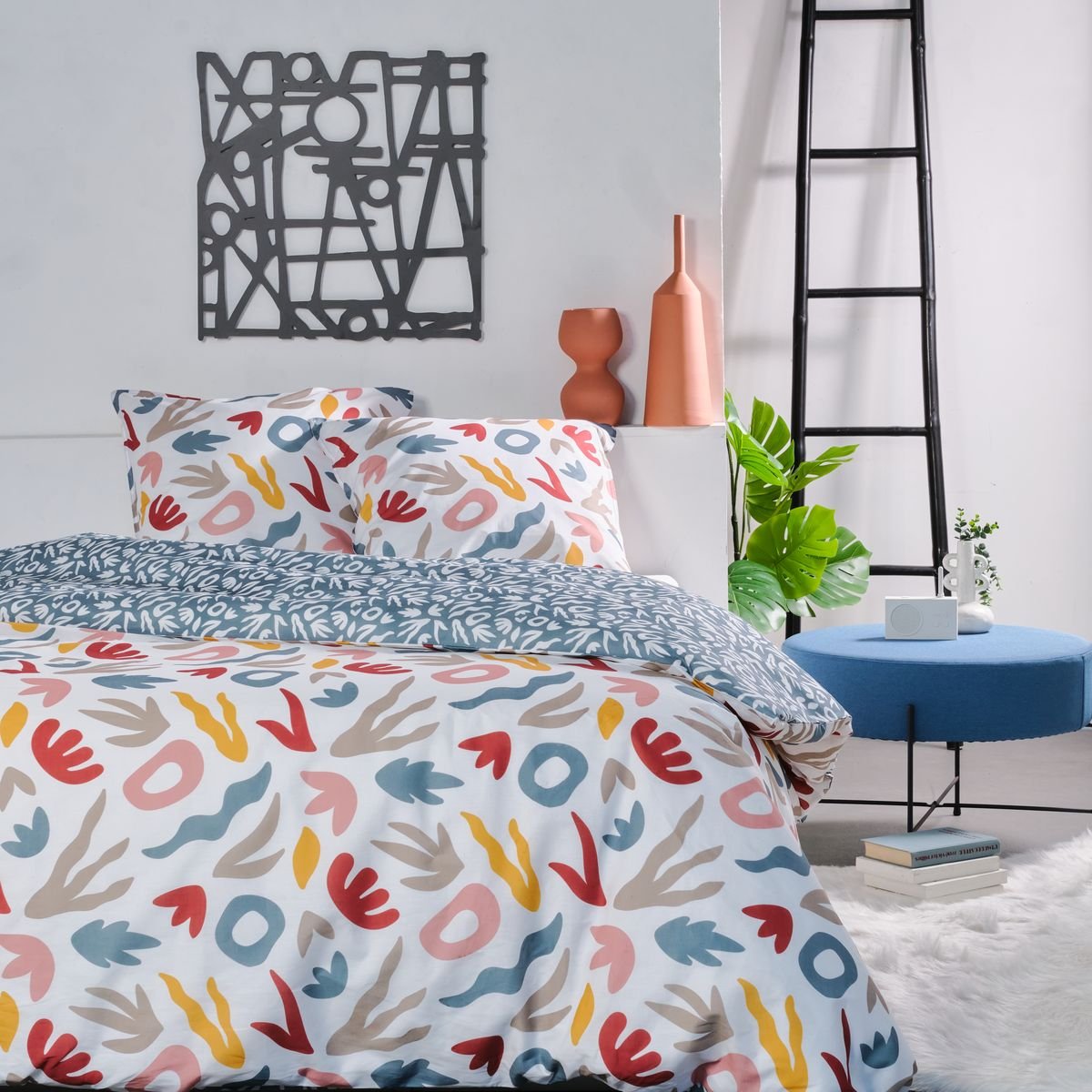 Printed cotton bed set White