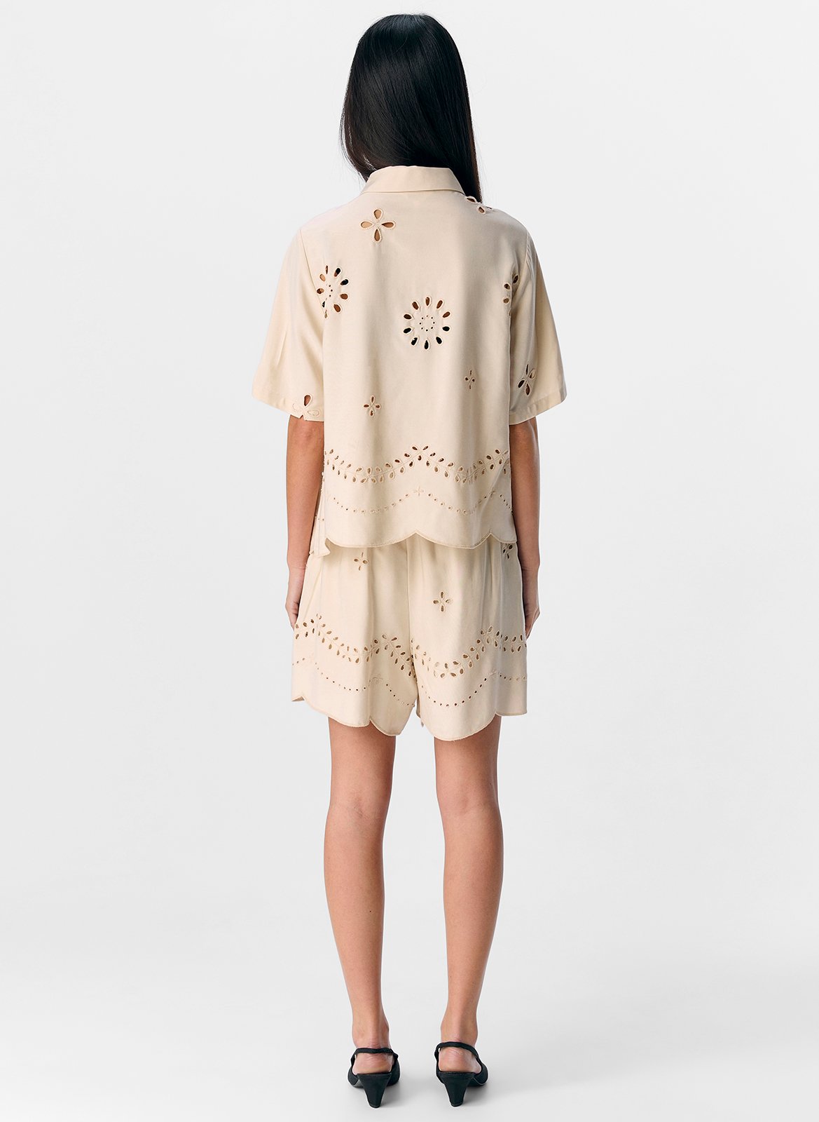 Straight embroidered shirt OBJECT Beige