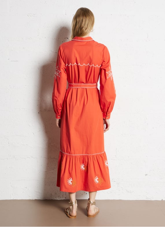 Embroidered straight belted shirt dress Red Never fully dressed - Women | Place des Tendances Embroidered straight belted shirt dress Red Never fully dressed - Women | Place des Tendances