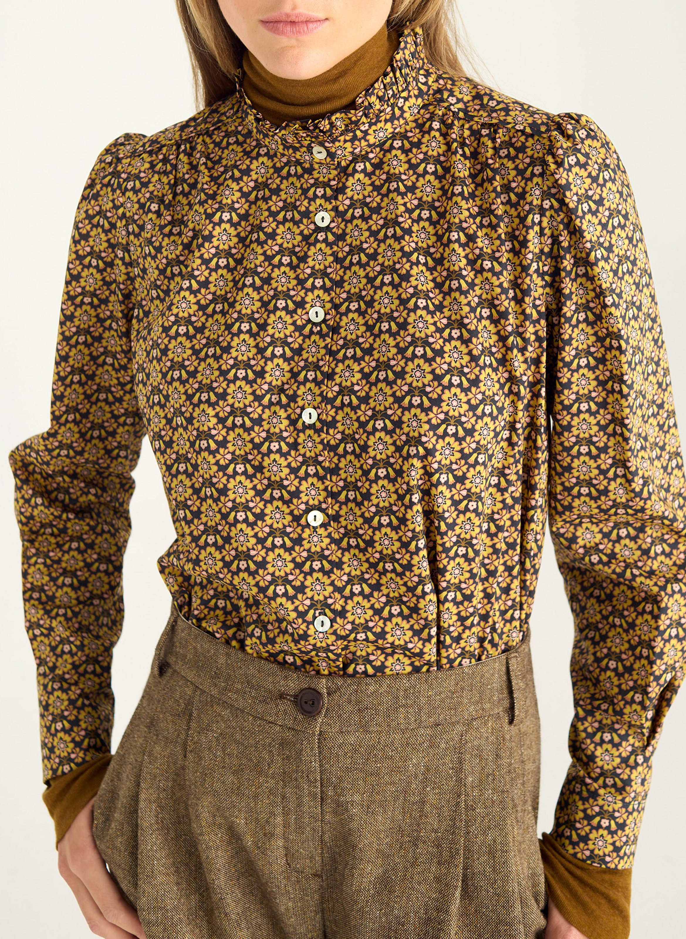 Chemise col montant imprimée COTELAC Jaune