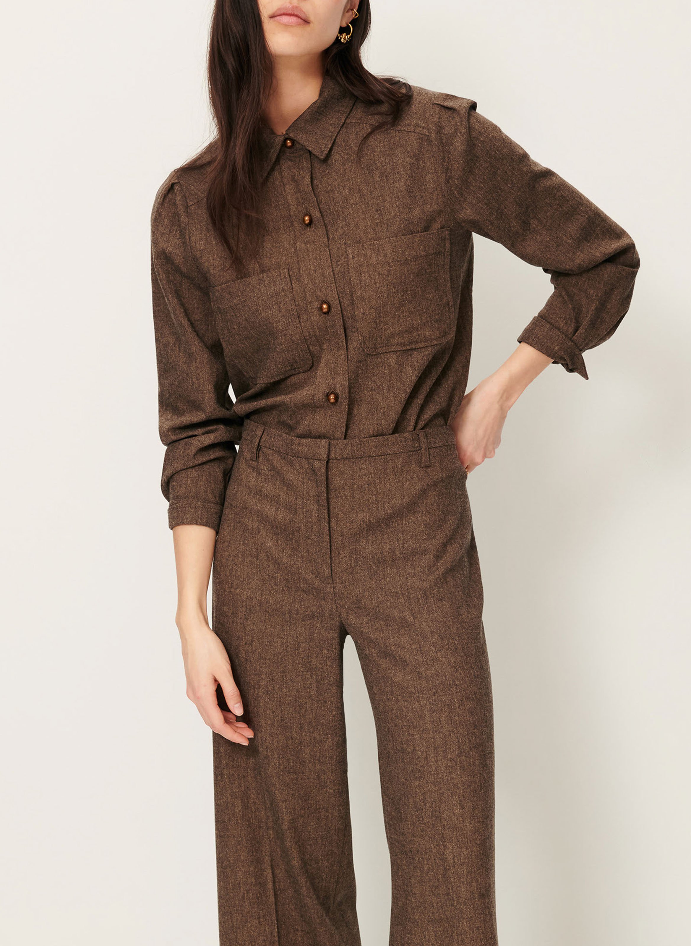 Chemise courte unie à poches plaquées SESSUN Marron