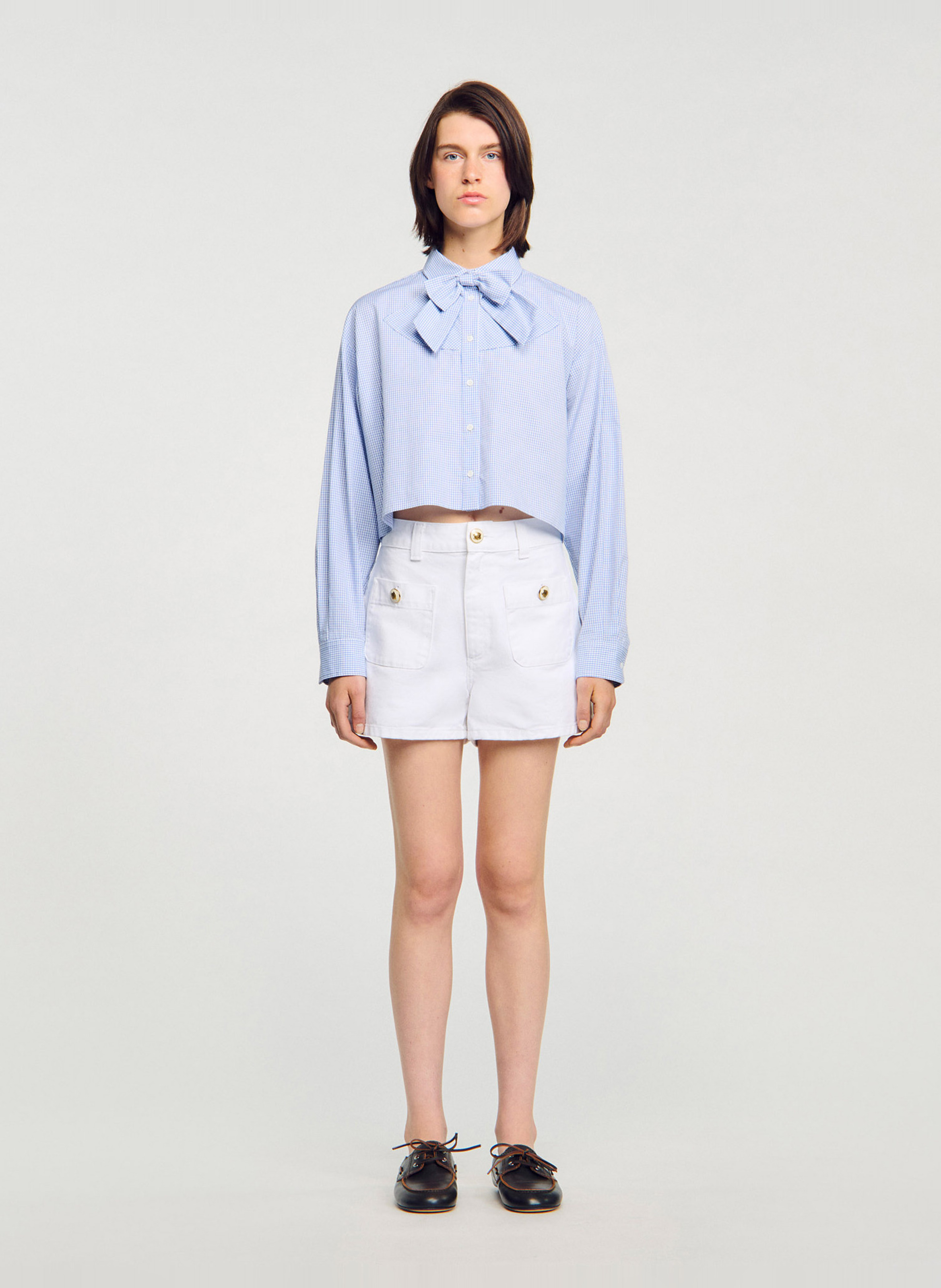 Chemise col classique manches contrastantes en coton SANDRO Blue