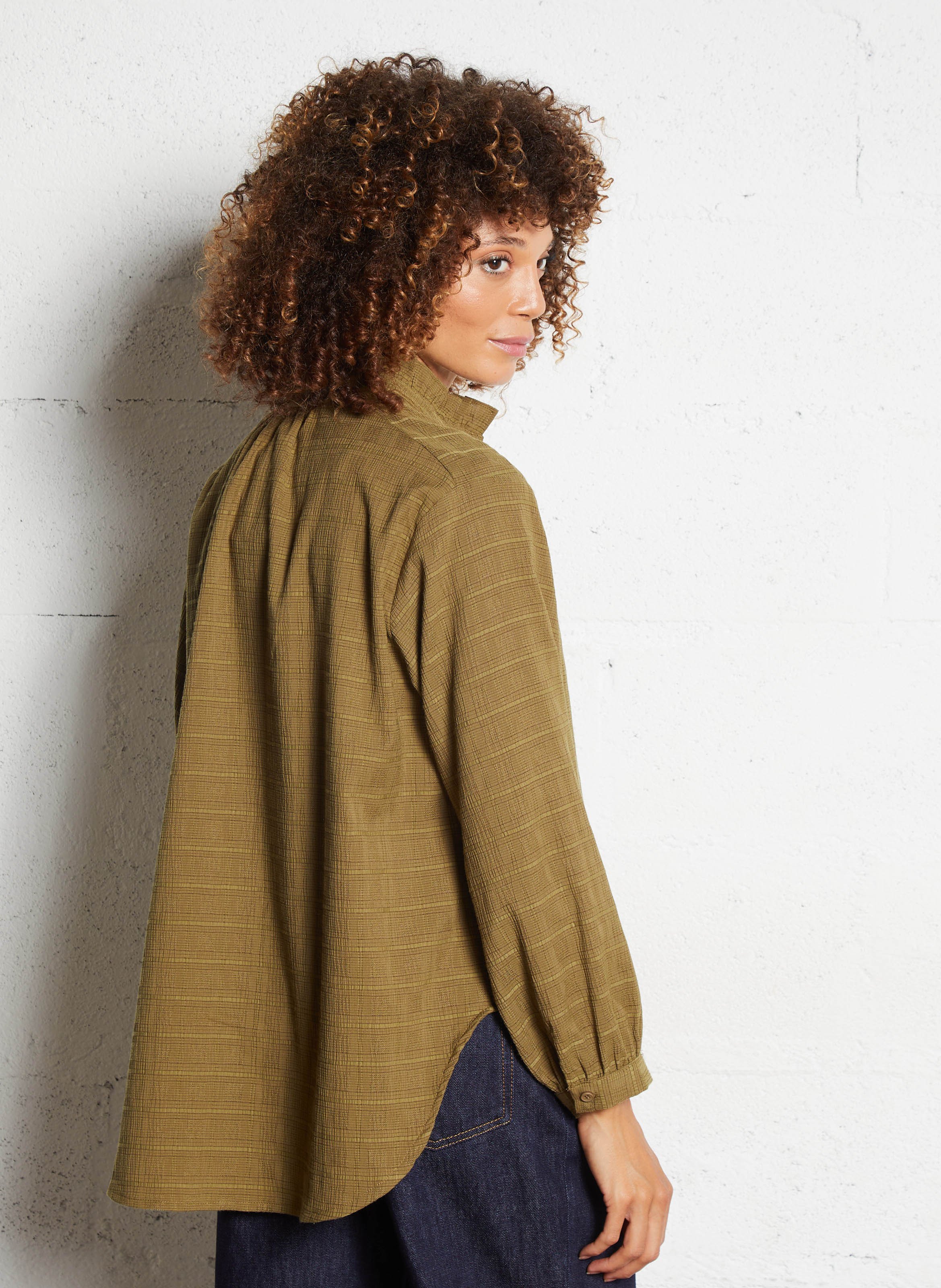 Chemise oversize col mao volanté SEE U SOON Kaki