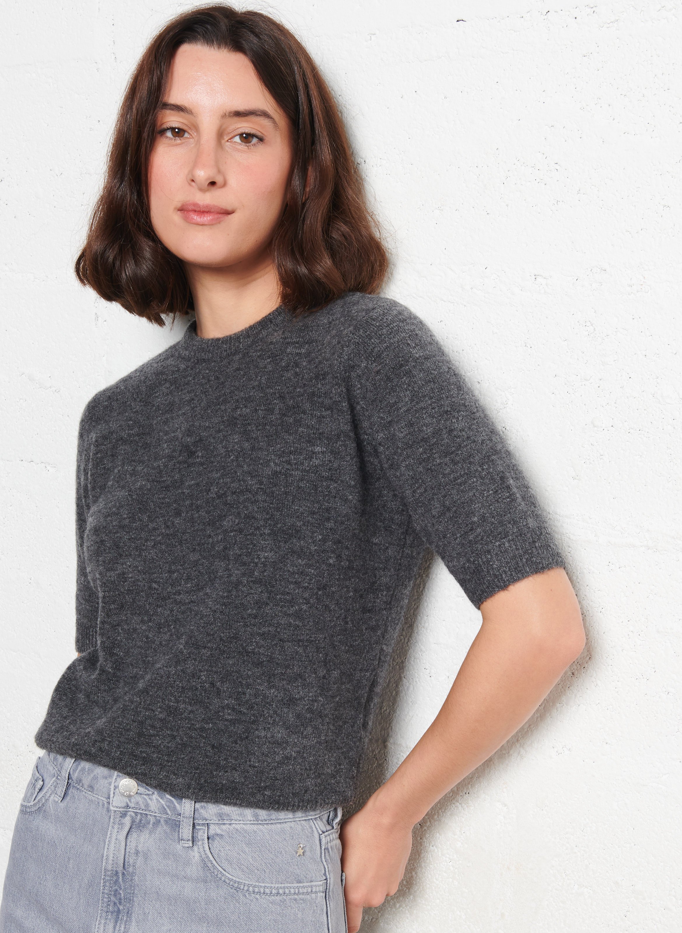 Round-neck wool-blend straight-cut sweater PETITE MENDIGOTE Black