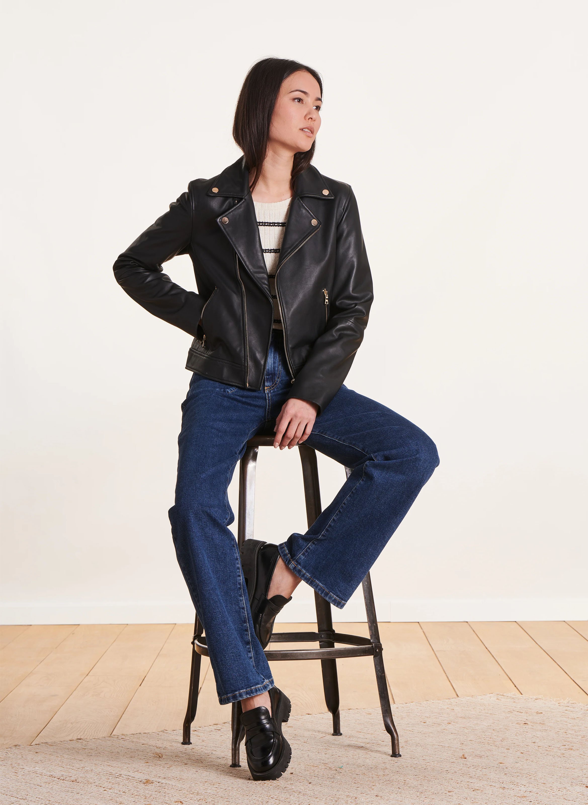 Leather jacket with tailored collar Black