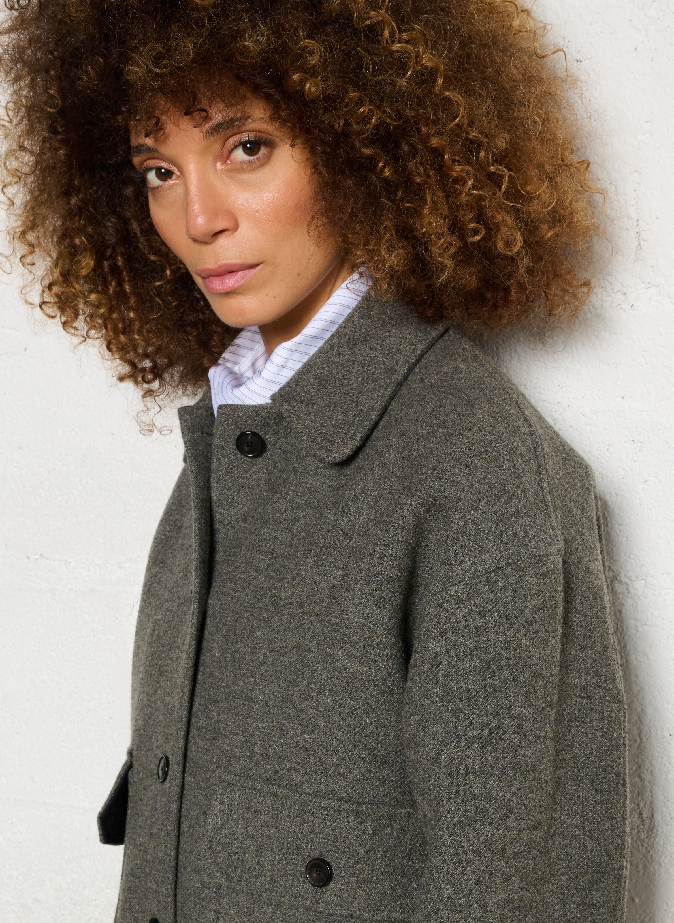 Veste boutonnée unie en laine mélangée MASSCOB Vert