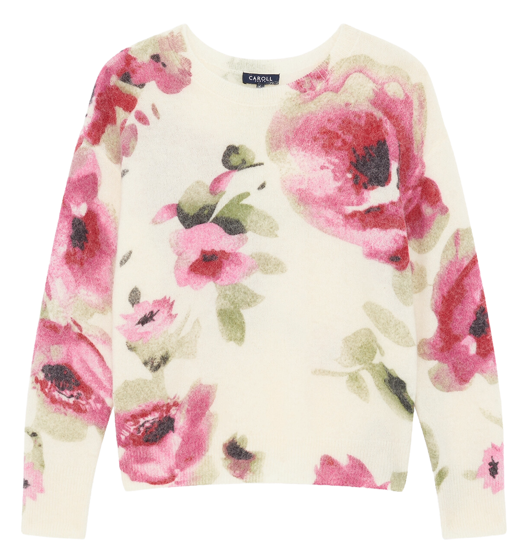 Round-neck wool-blend straight-cut sweater CAROLL Beige