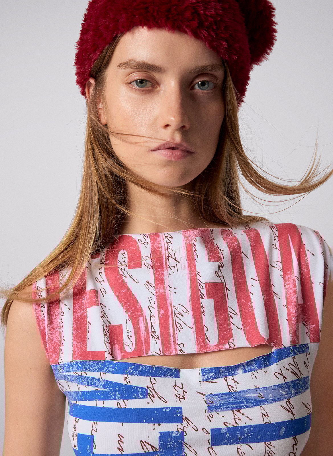 Débardeur ajusté col rond imprimé DESIGUAL Blanc