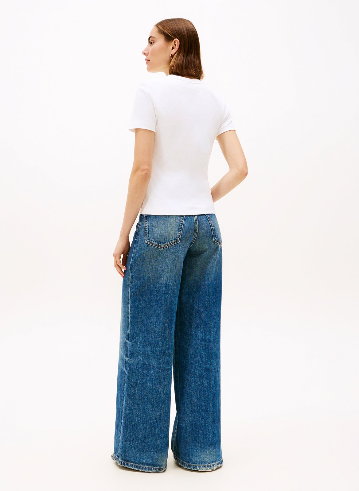 Tailliertes T-Shirt mit Streifen aus Baumwolle TOMMY HILFIGER Weiss