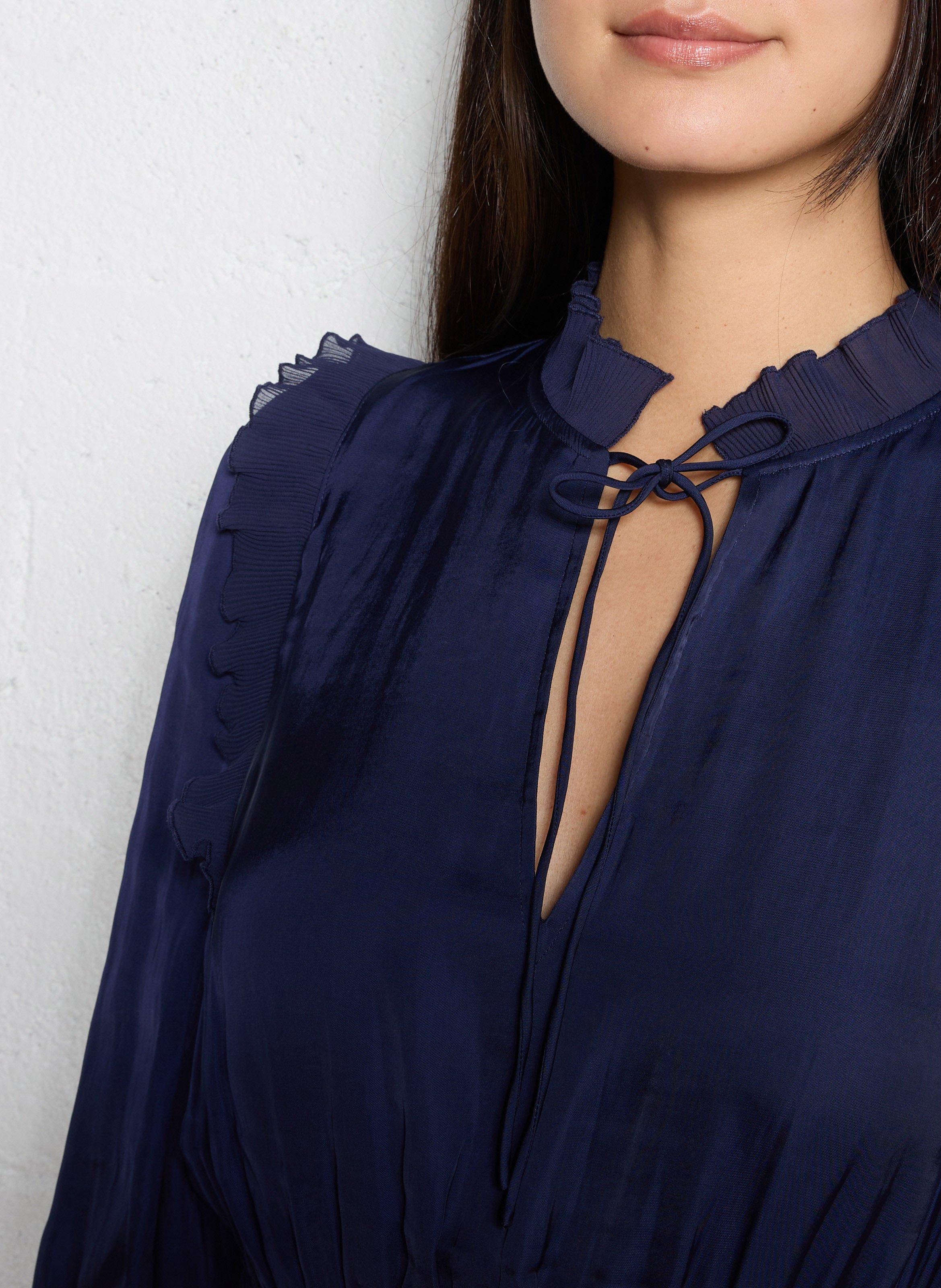 Printed V-neck satin midi dress IKKS Blue