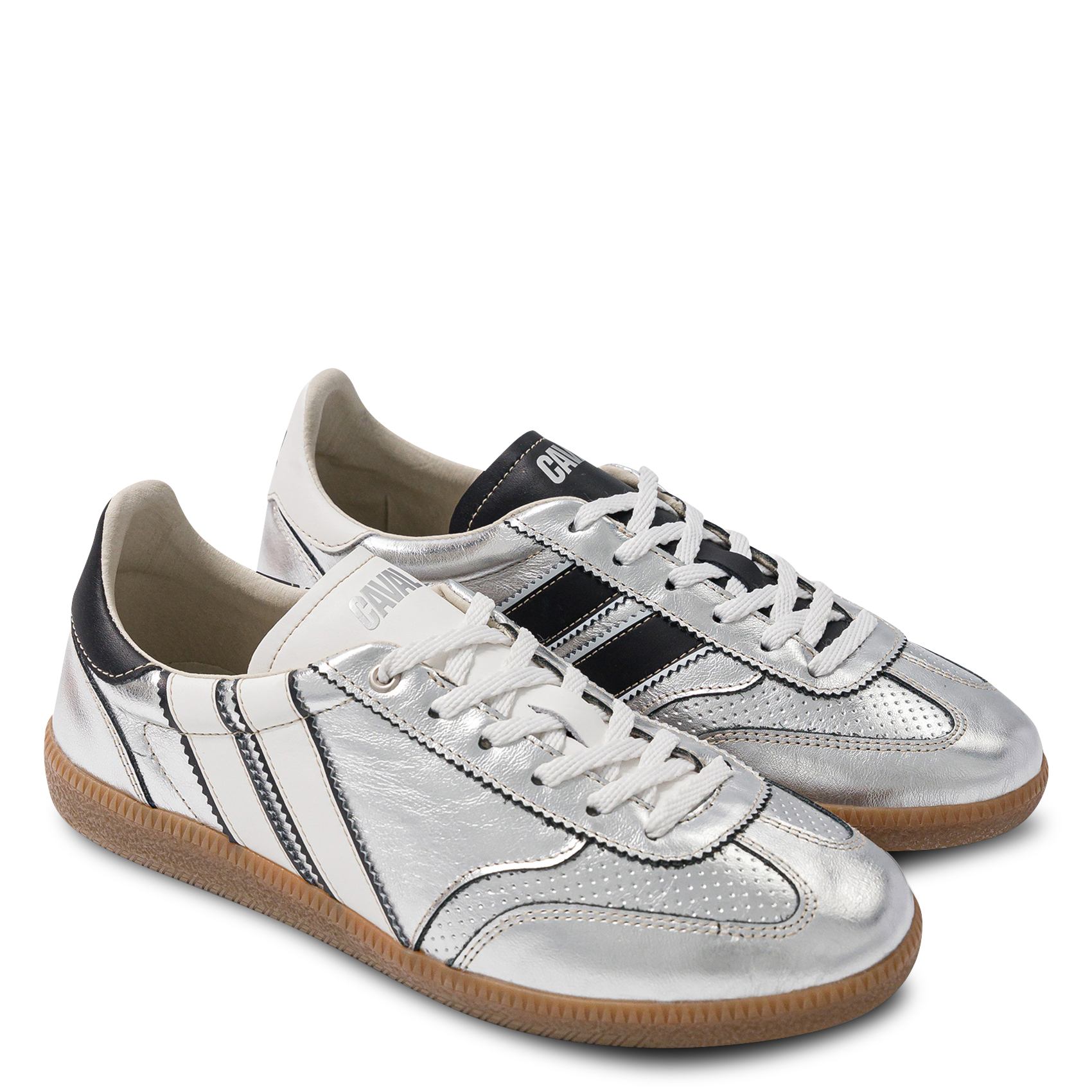 Low metallic leather trainers CAVAL Silver