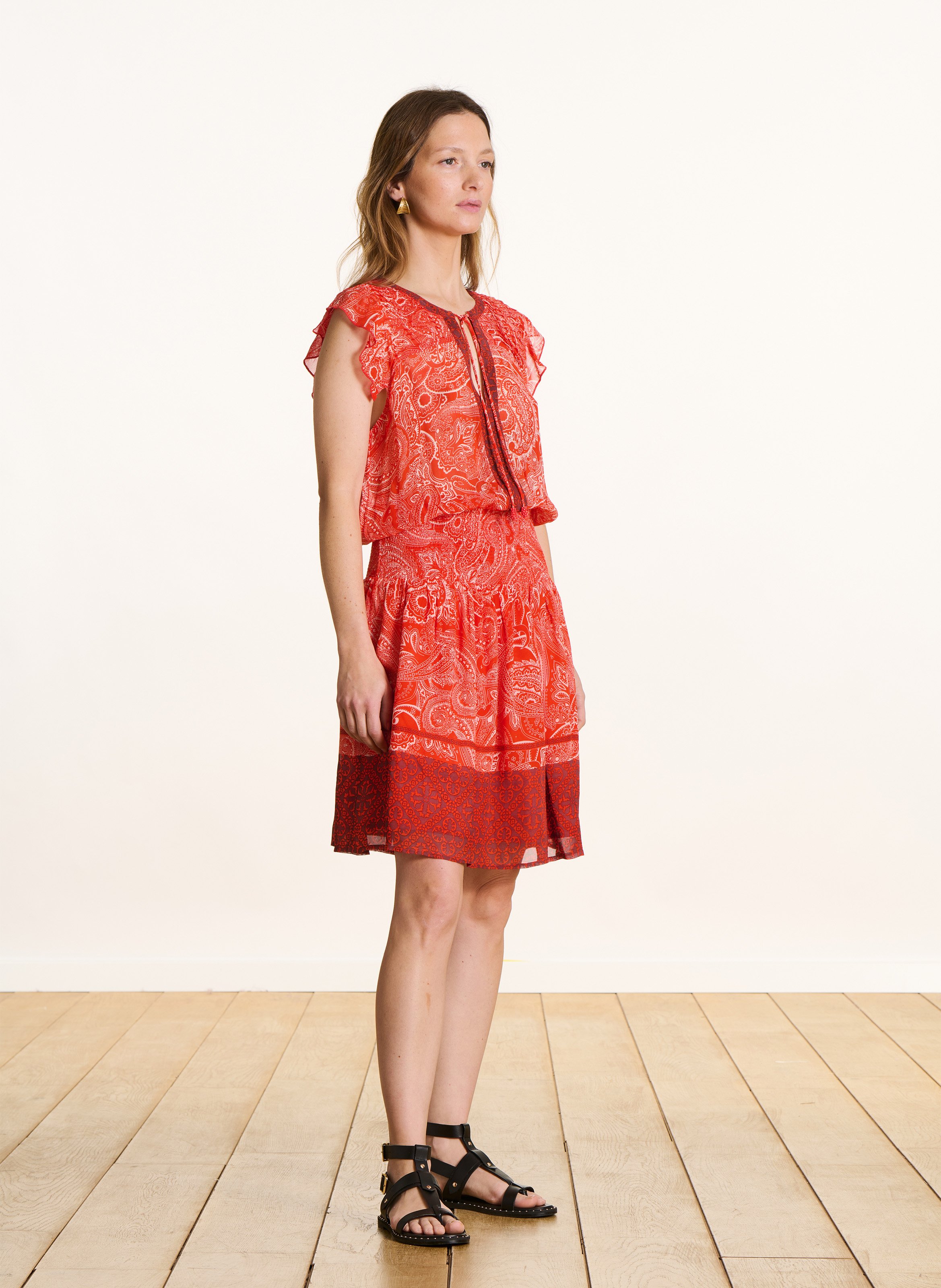 Korte jurk met V-hals LA FEE MARABOUTEE Orange