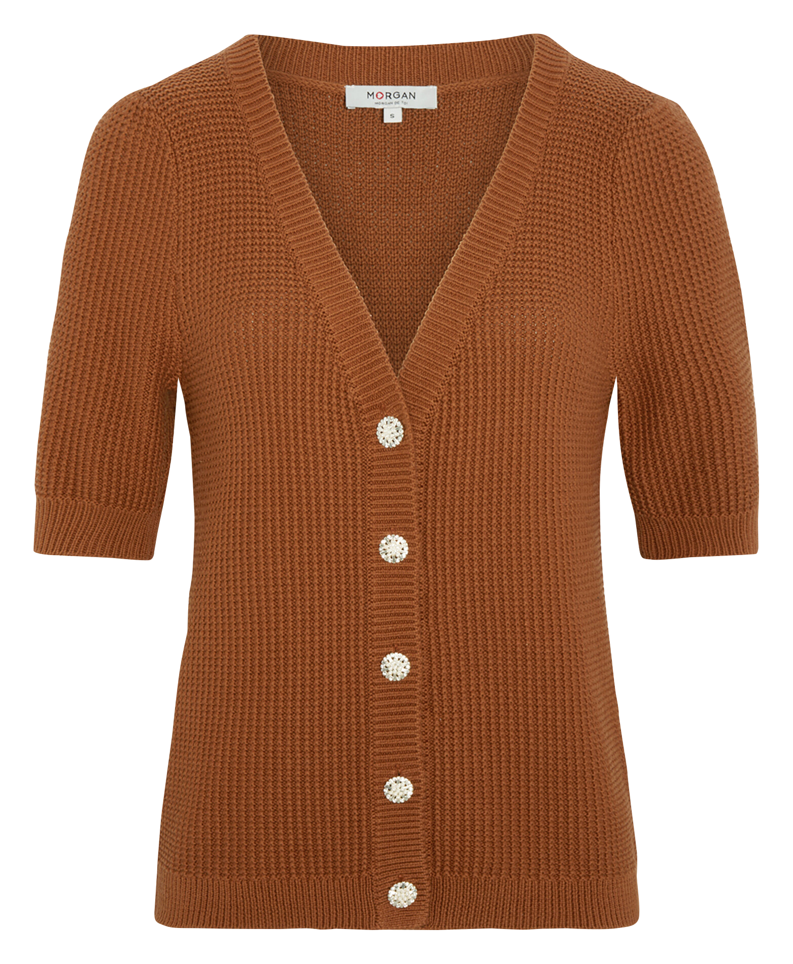 Cardigan met knoopsluiting in geribbelde breistof Bruin