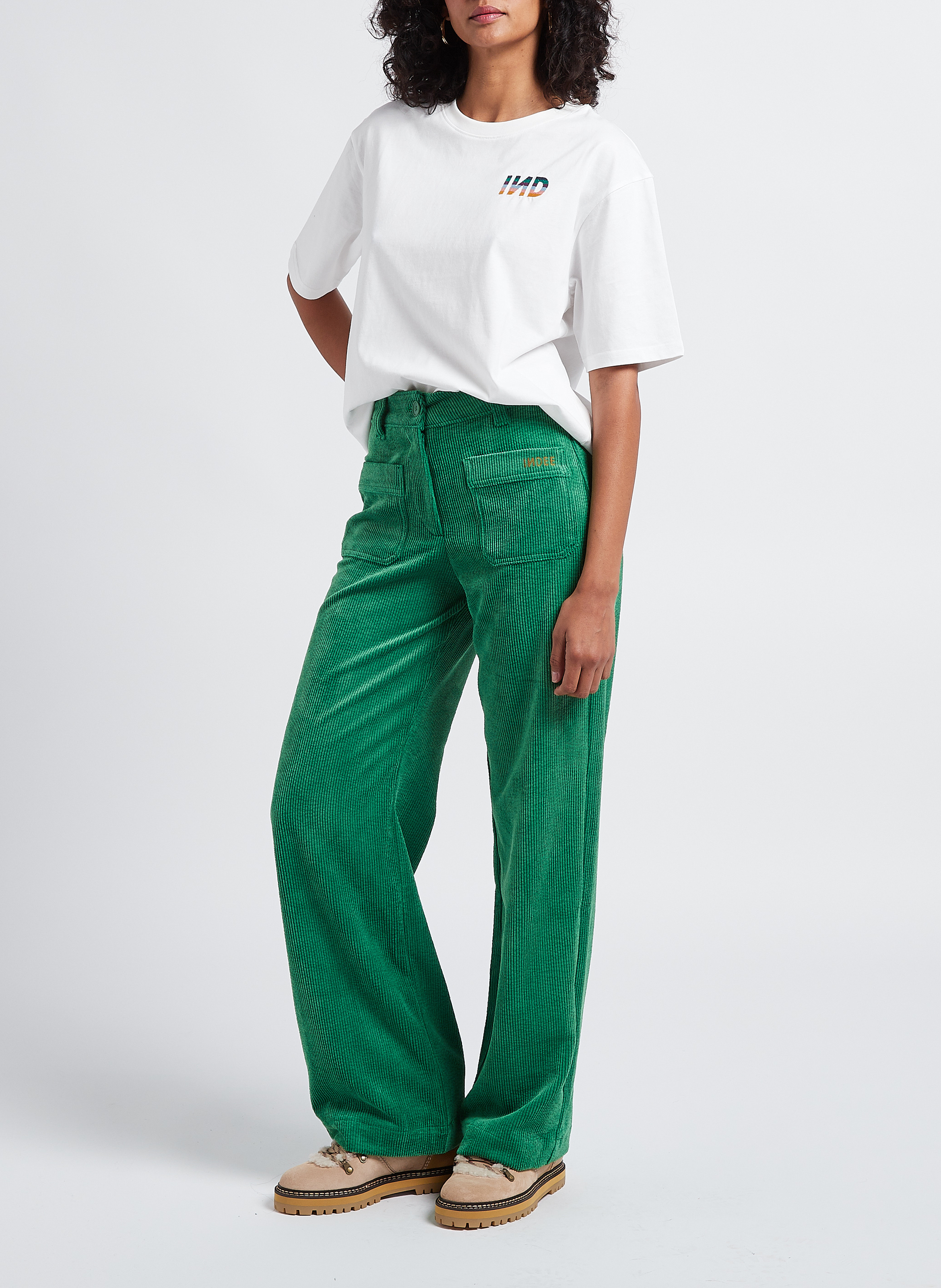 Round-neck embroidered cotton T-shirt INDEE White