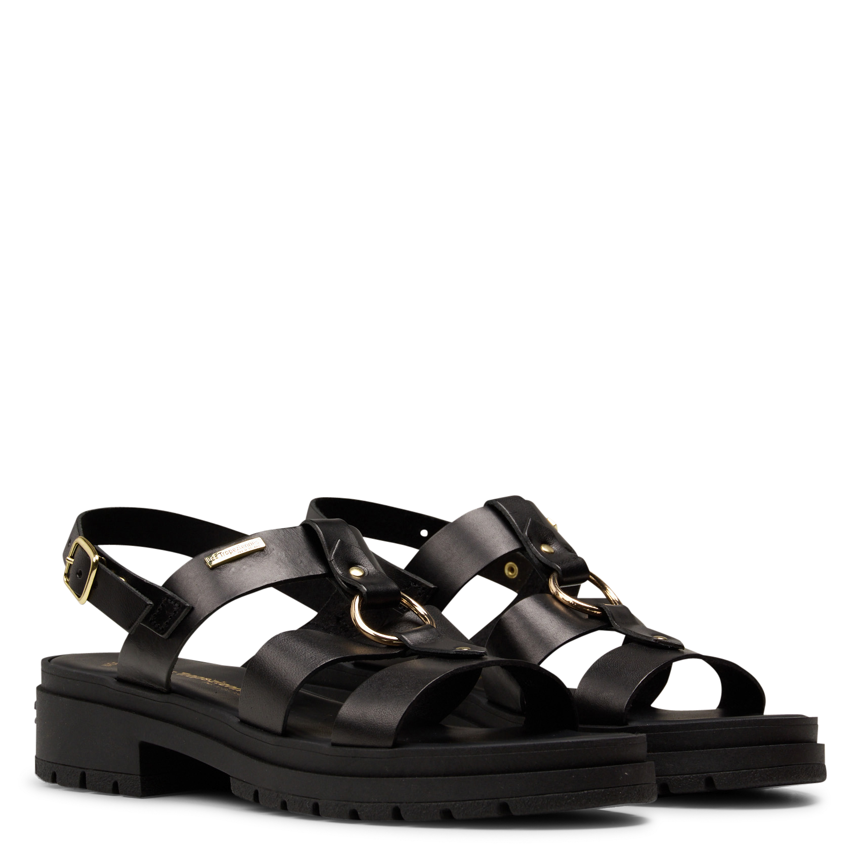 Sandales plates à lanières en cuir LES TROPEZIENNES PAR M.BELARBI Noir