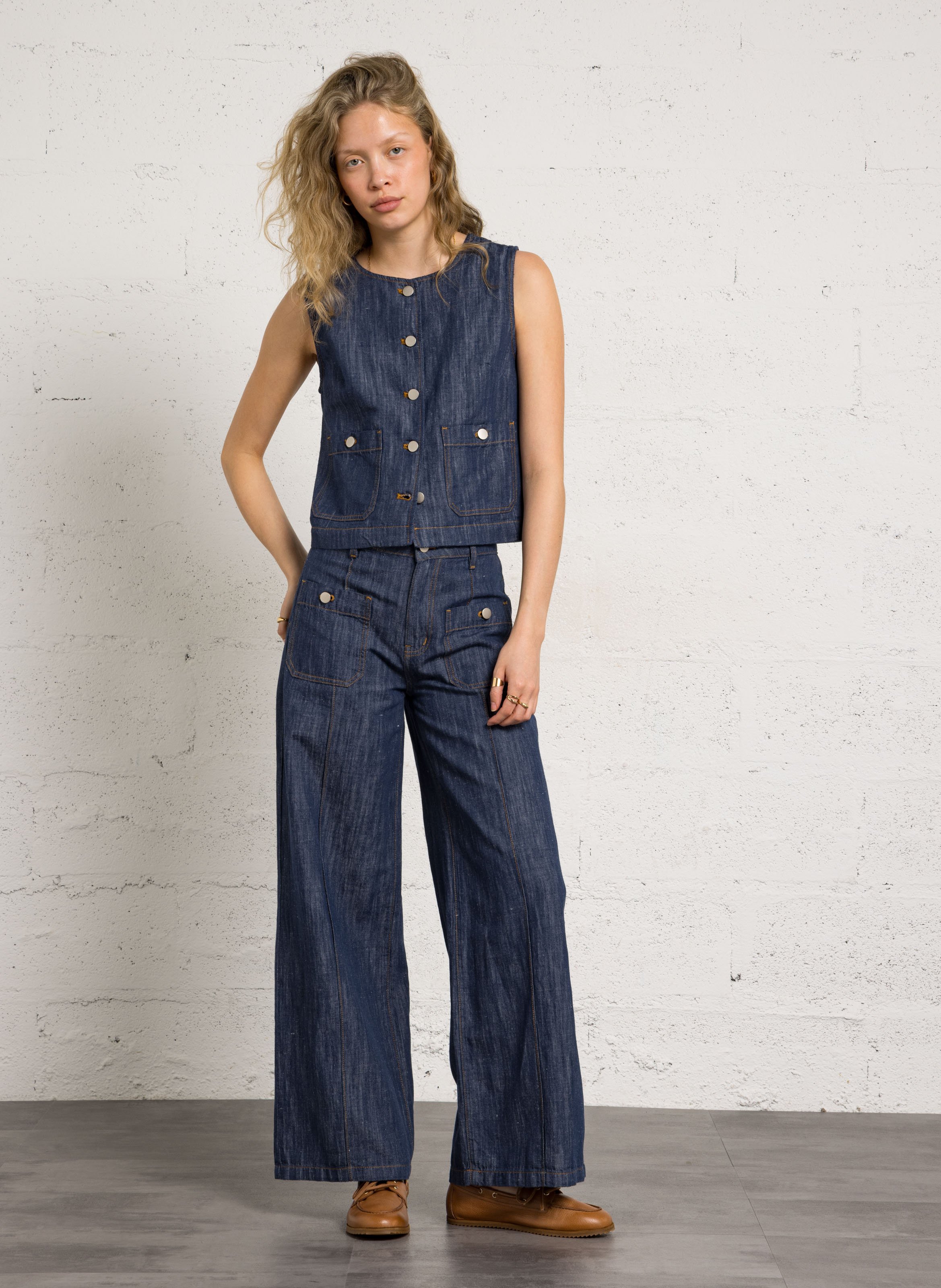 Gerader Leinen- und Baumwollblazer THE TINY BIG SISTER Blau