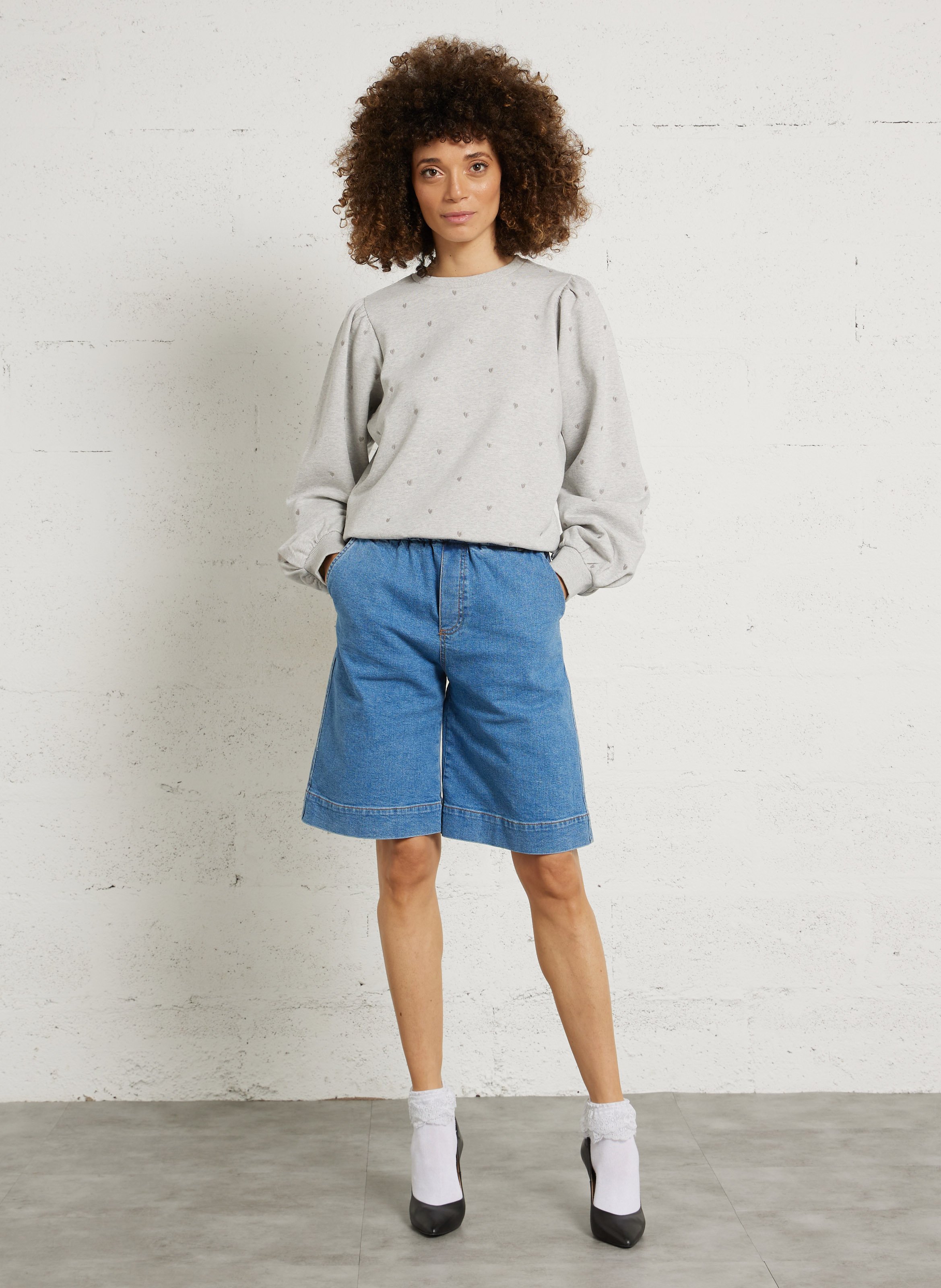 Gerade geschnittene Taillenshorts aus Baumwoll-Mix HOD PARIS Blau
