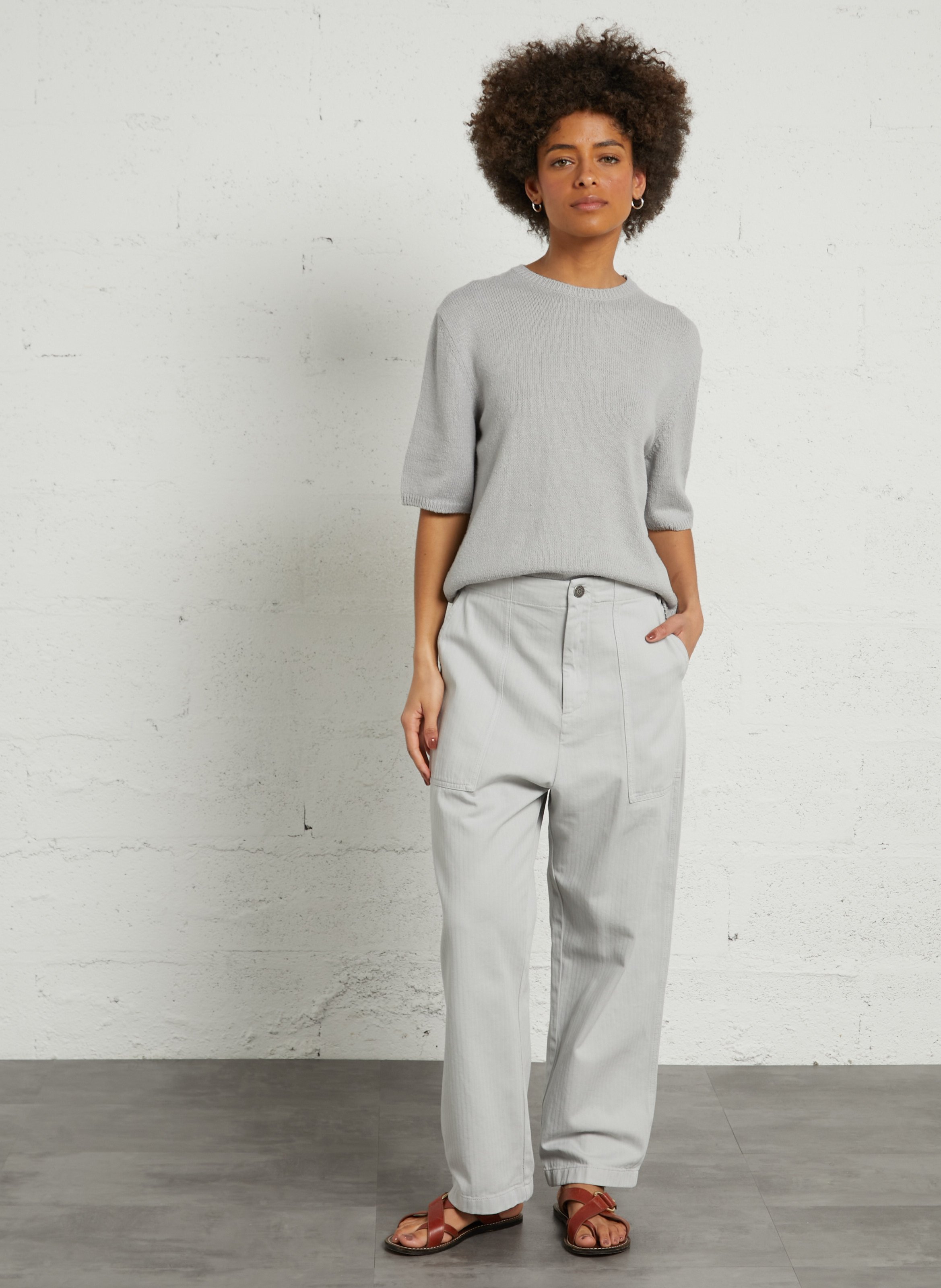 Oversized round neck silk sweater MASSCOB Grey