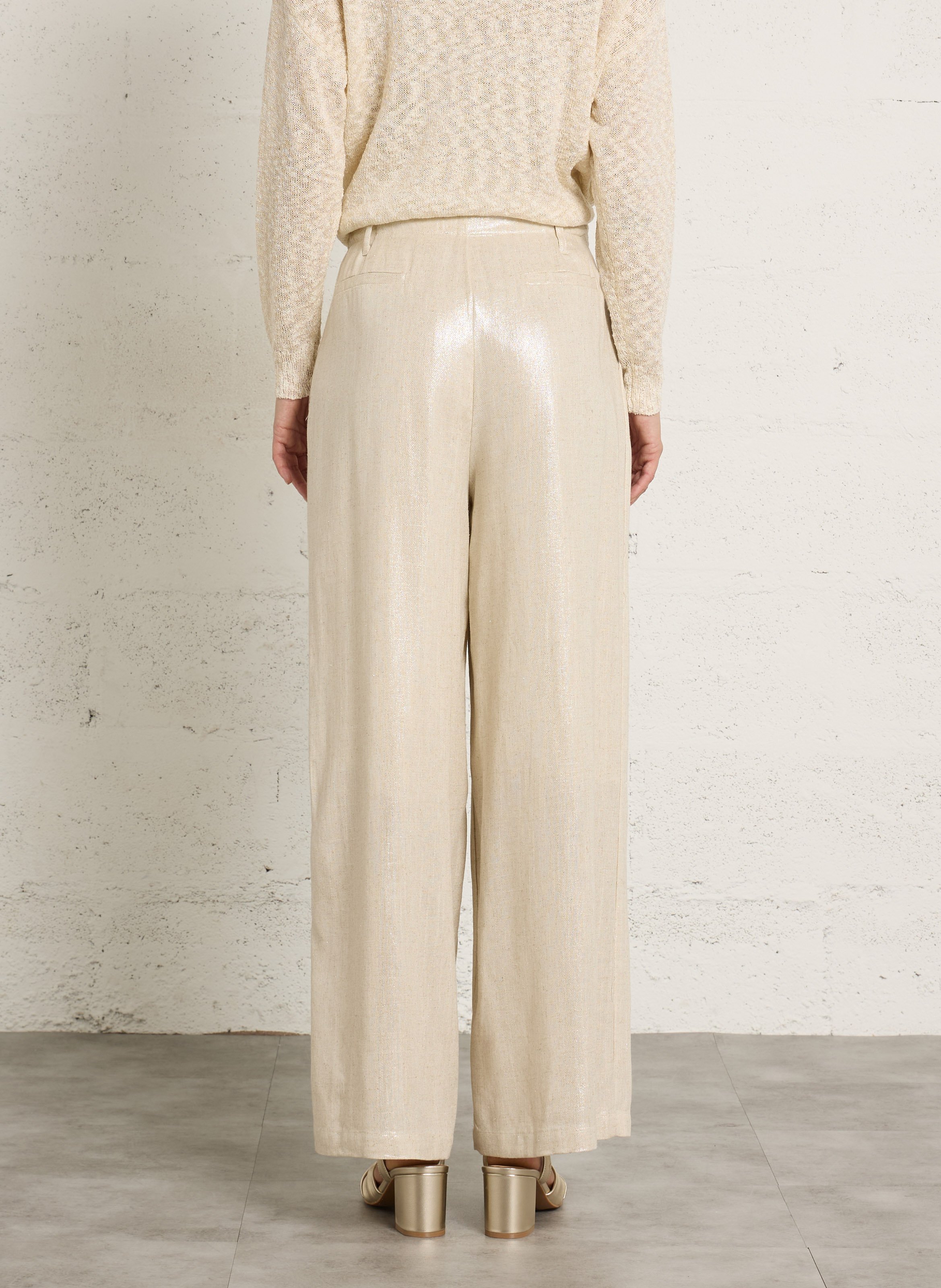 Pantalon large pailleté SEE U SOON Beige