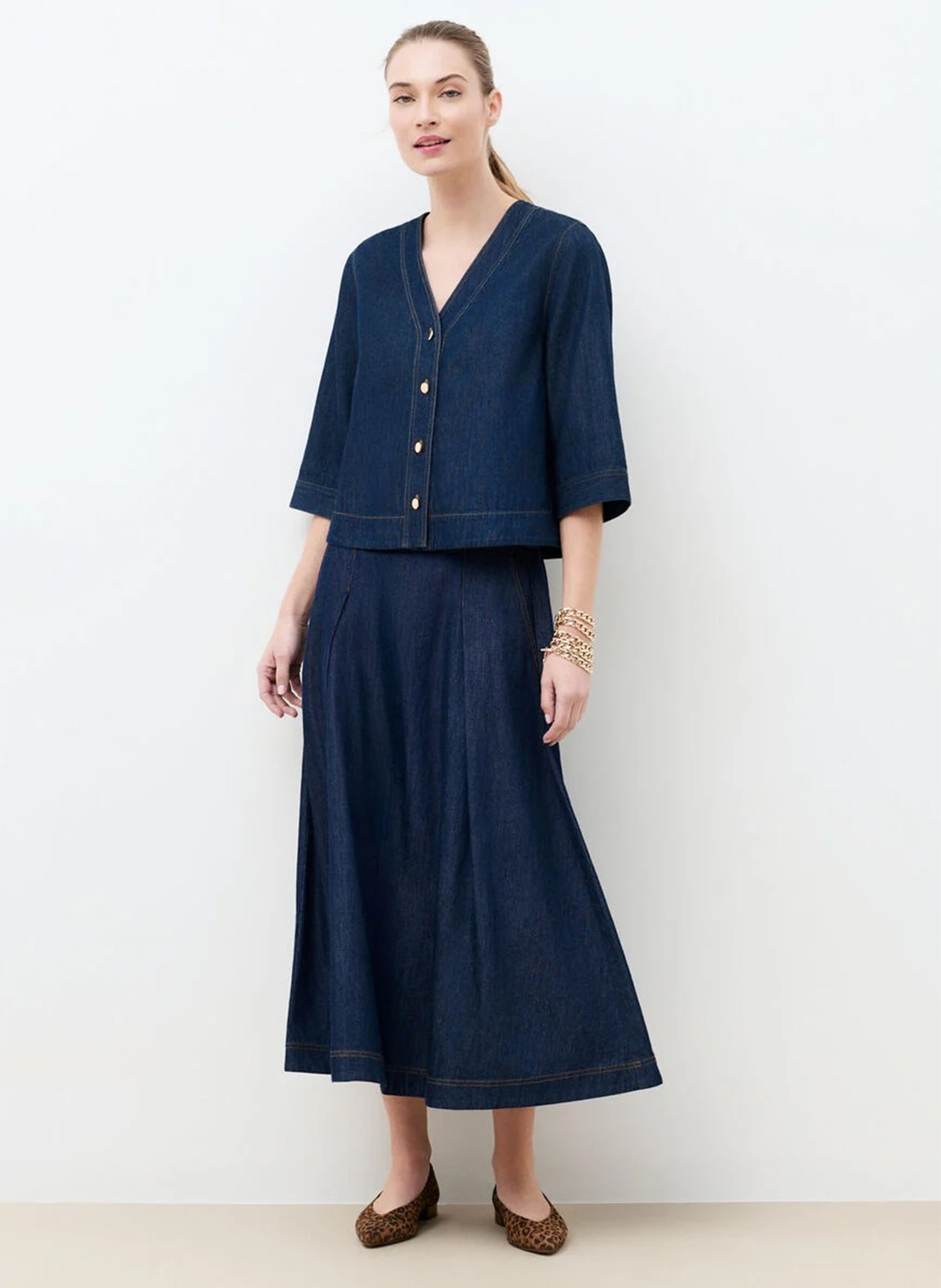 Jupe longue en coton CAROLL Bleu