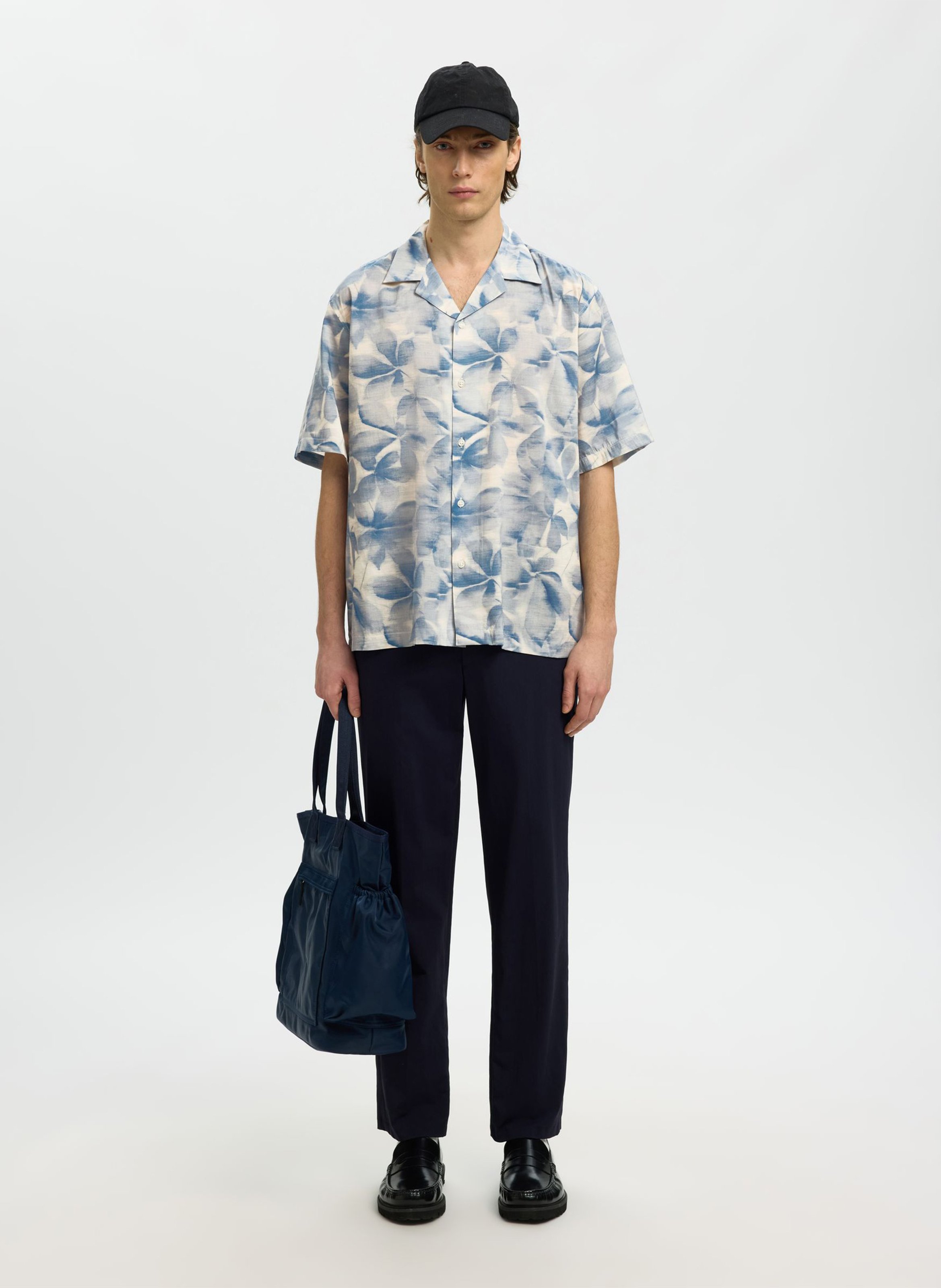 Gerade geschnittenes Hemd mit klassischem Kragen aus Bio-Baumwollmischung mit Print SELECTED Blau