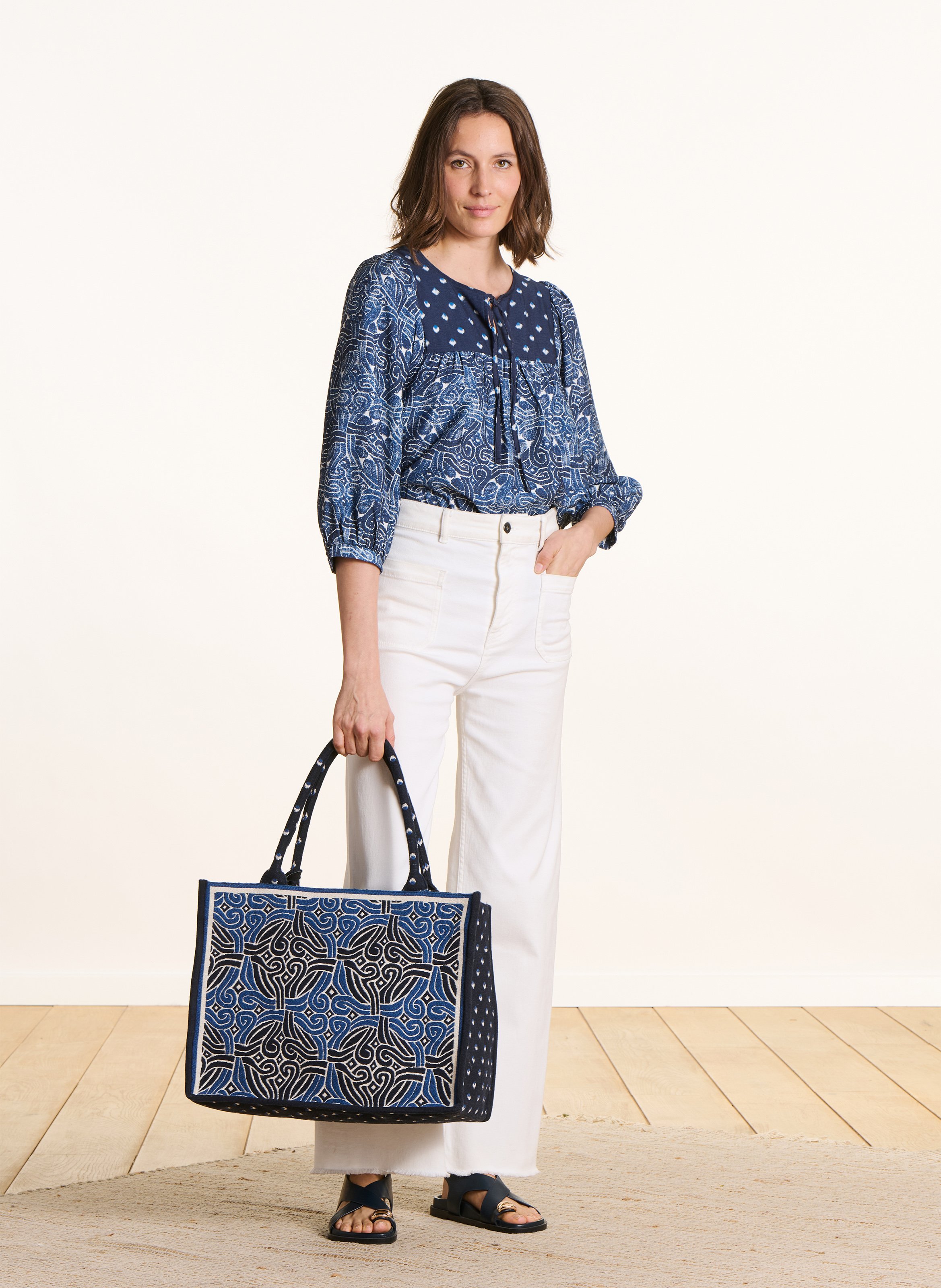 Jacquard tote bag LA FEE MARABOUTEE Blue