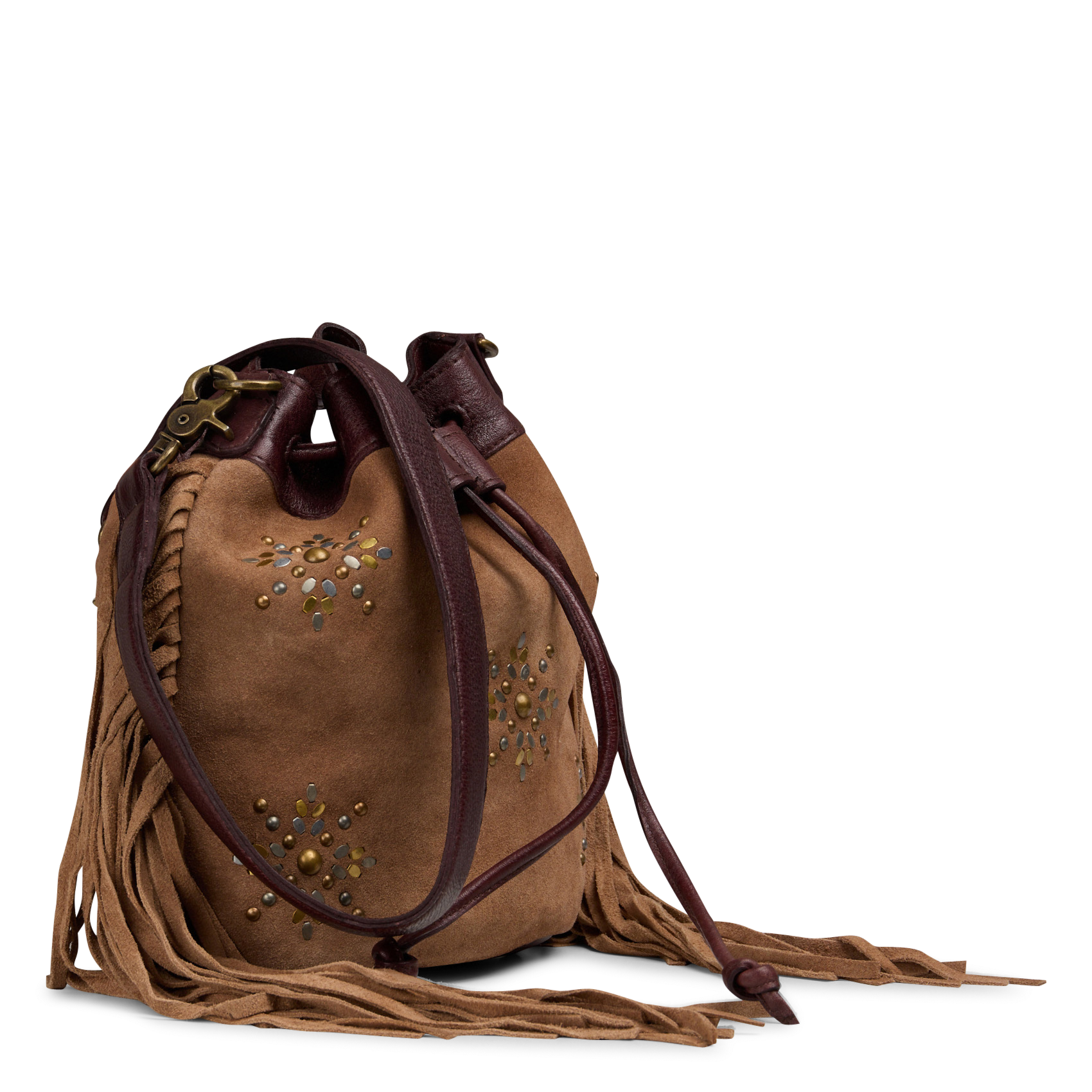 Leren schoudertas met franje MKT Bruin