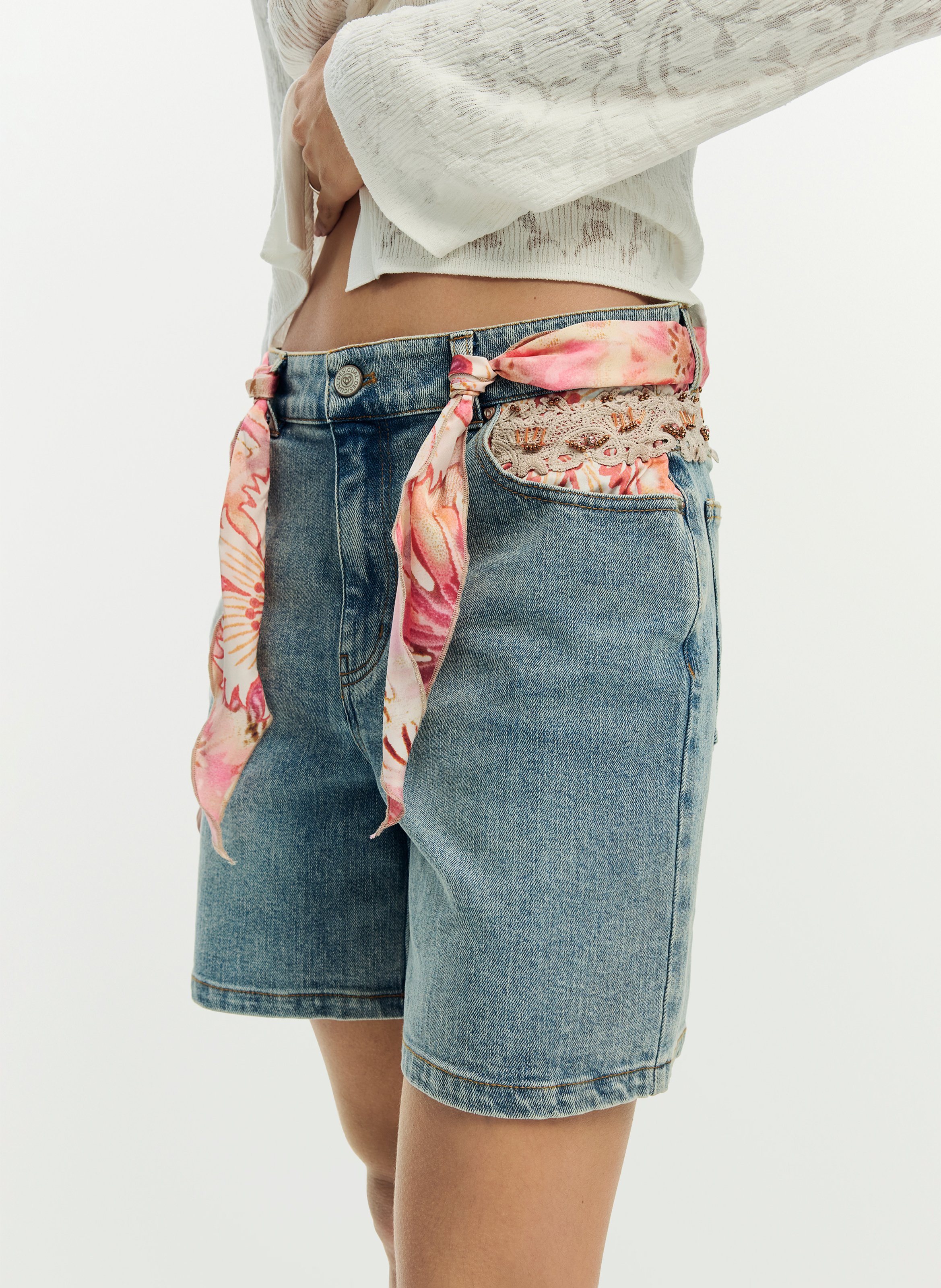 Short droit en coton mélangé DESIGUAL Bleu