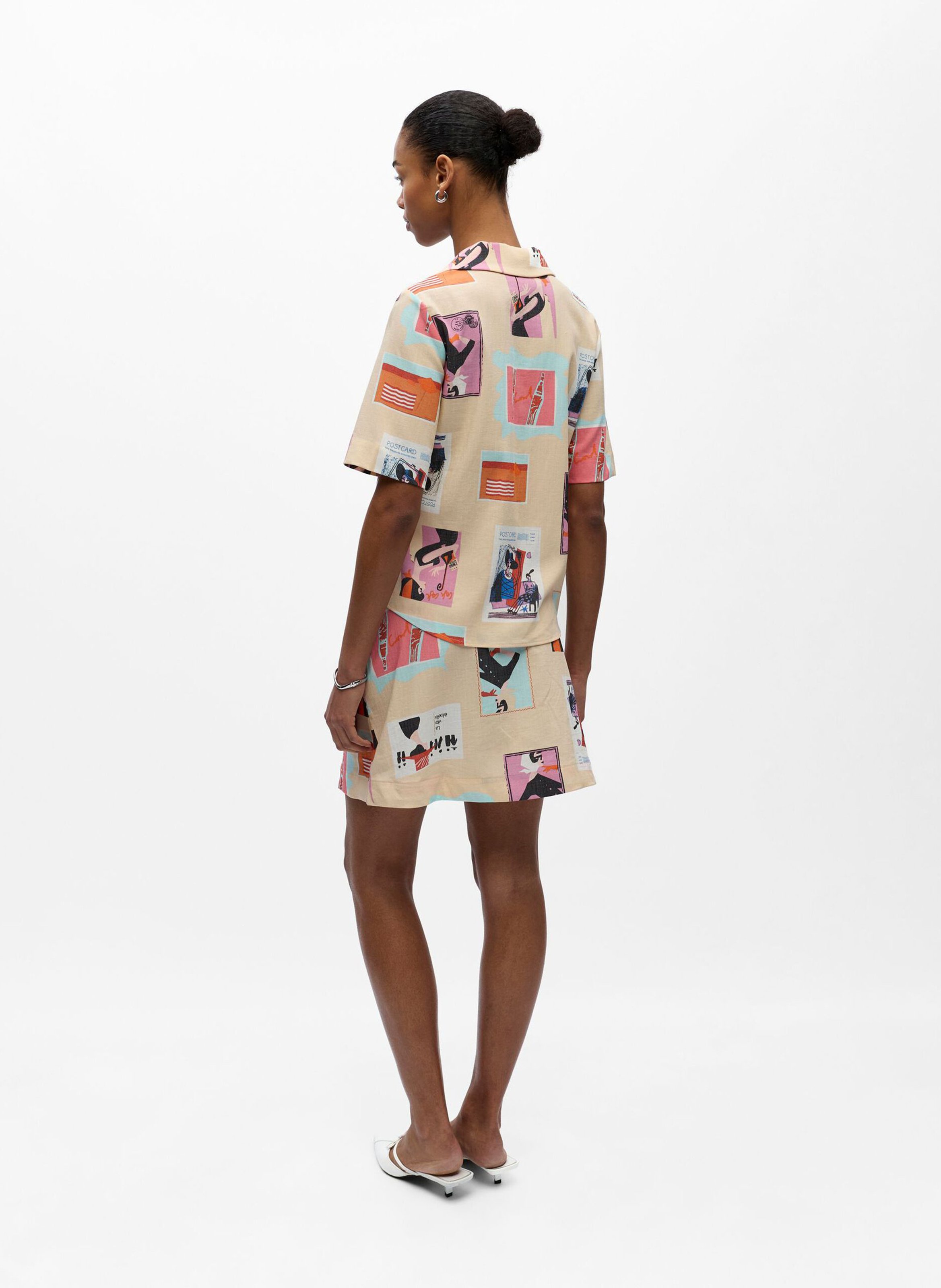 Rechte blouse met print OBJECT Beige