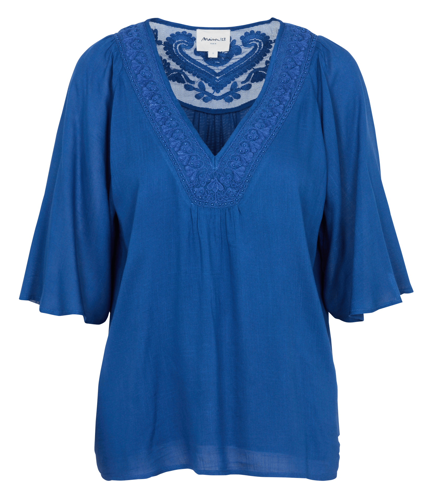 Tee-shirt col V fluide à broderies MAISON 123