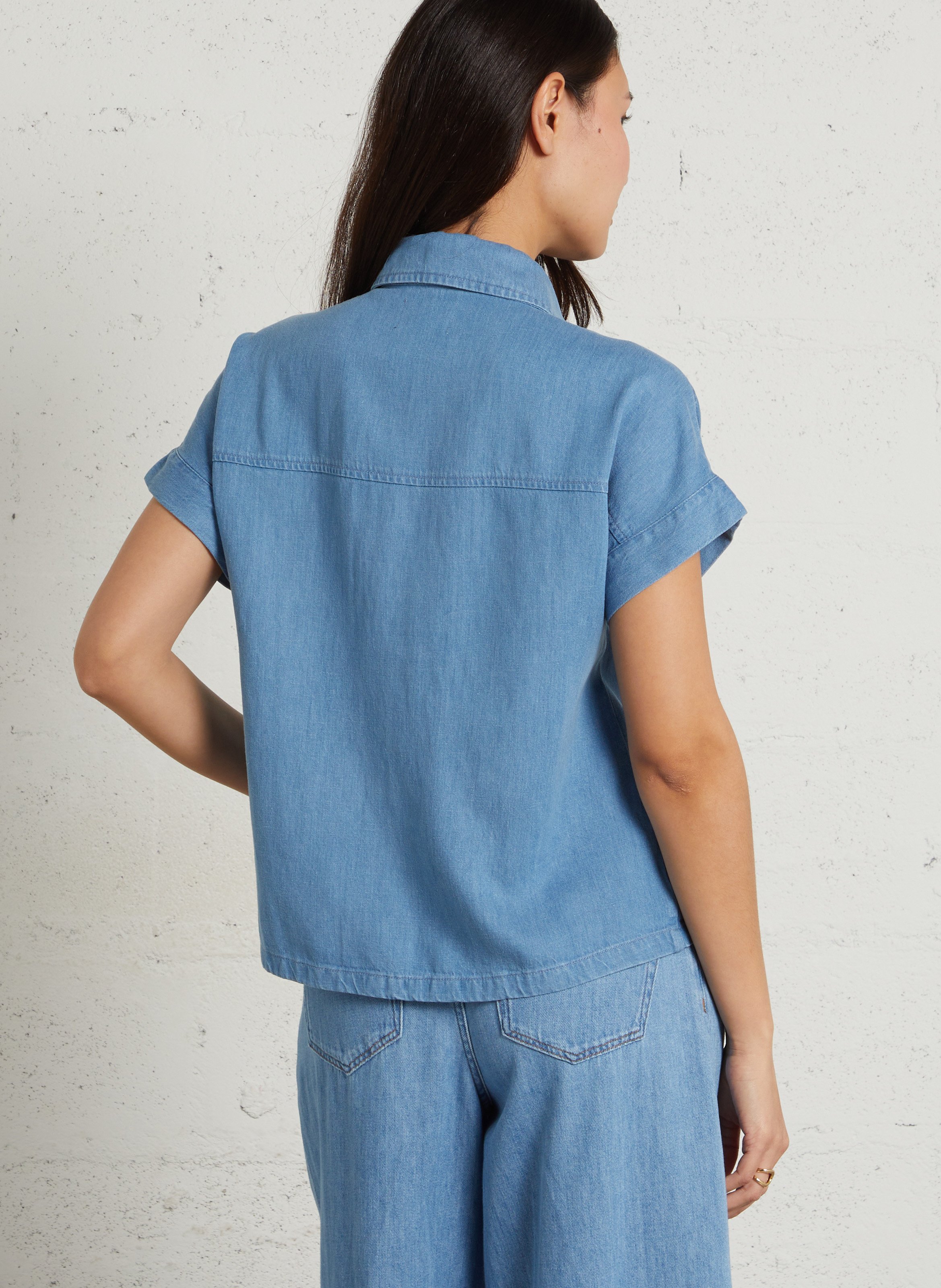 Chemise manches courtes en denim MAISON 123 Bleu