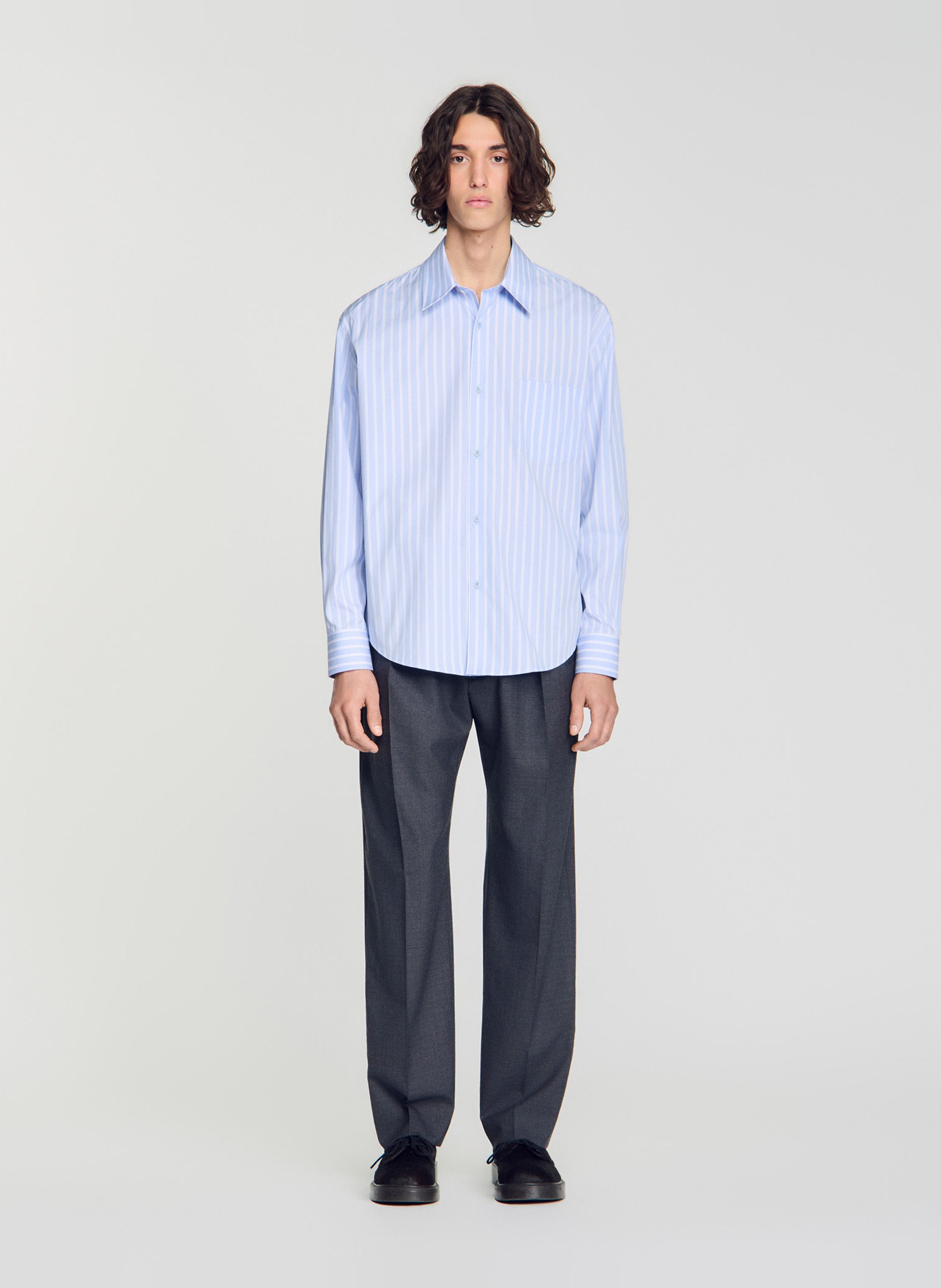 Chemise droite à rayures en coton SANDRO Bleu