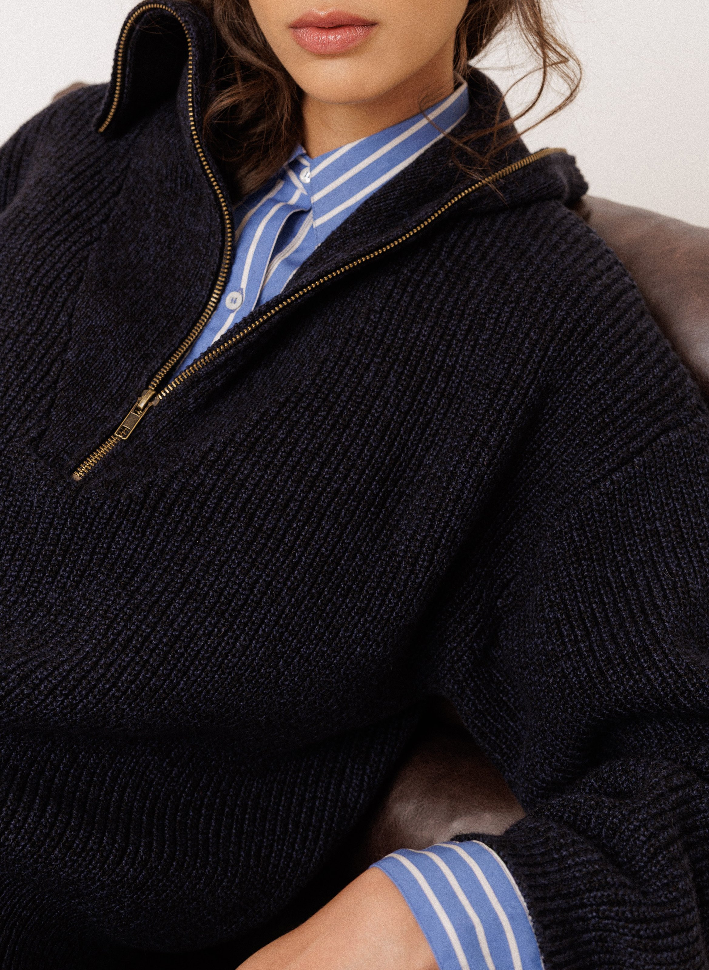 Pull col camionneur en coton mélangé INDI & COLD Bleu