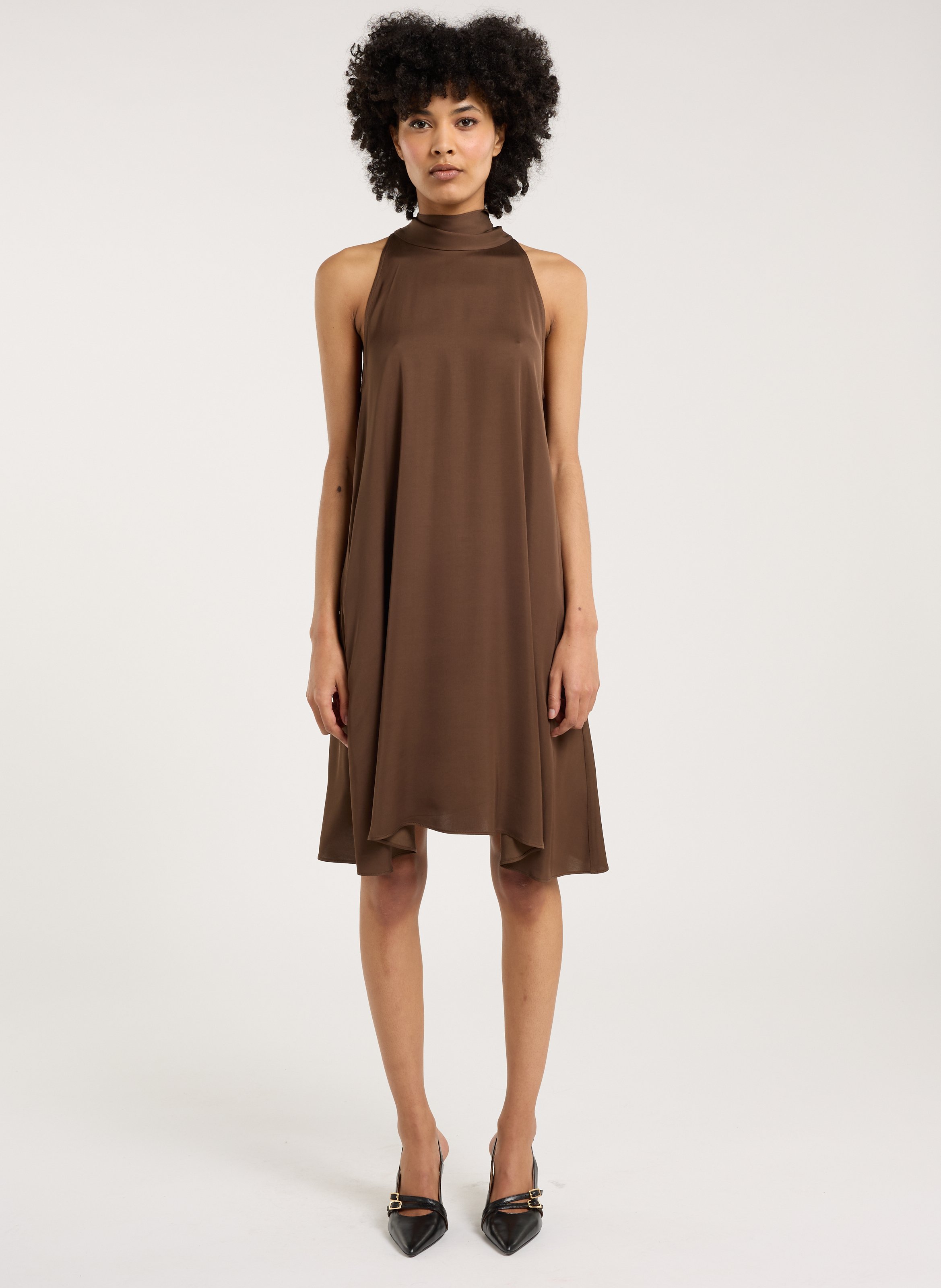 Short halter neck dress SAISON 1865 Brown