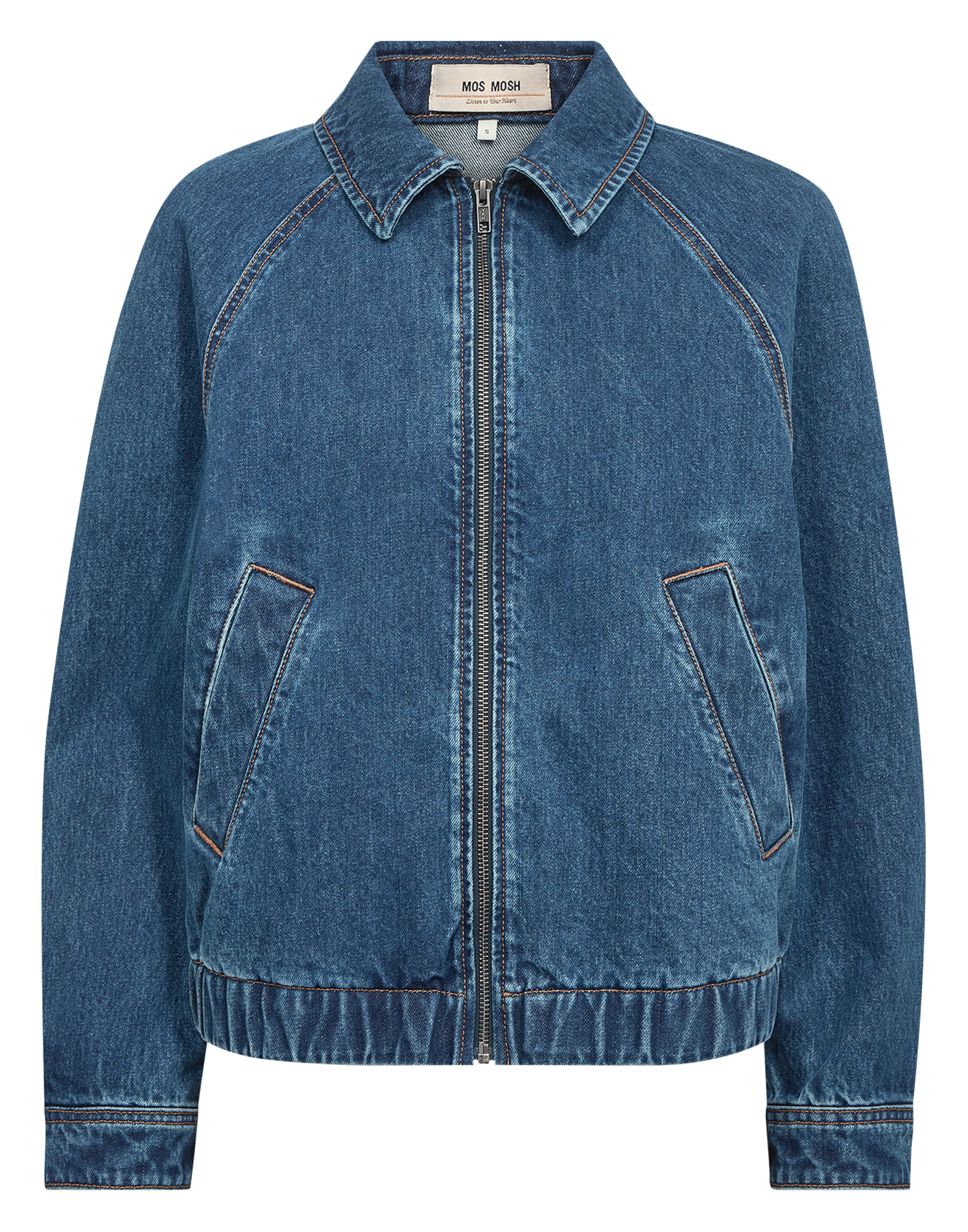 Gerade geschnittene Jacke mit klassischem Kragen aus Baumwoll-Denim. MOS MOSH Blau