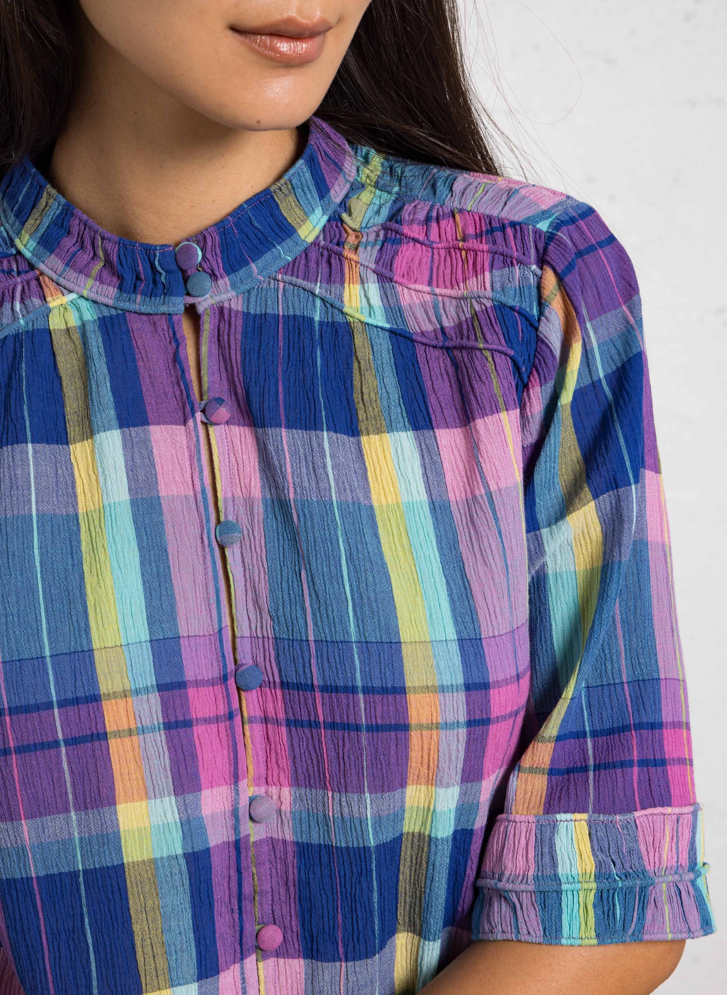 Chemise droite col rond en coton imprimé MAISON 123 Bleu