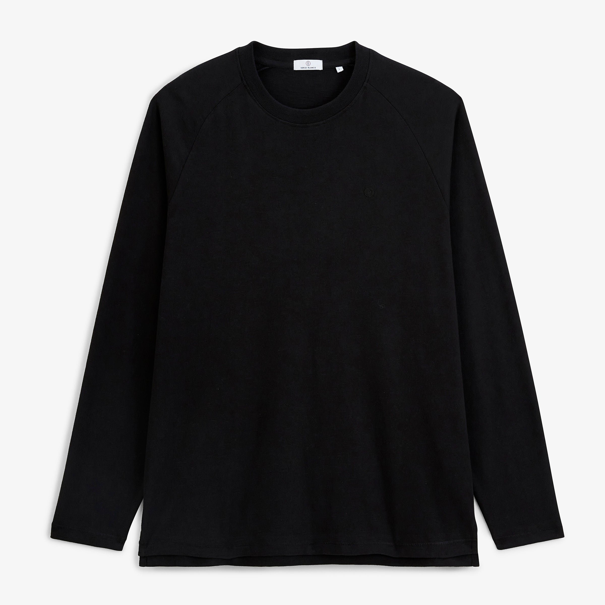 Long-sleeved round neck waffle cotton t-shirt SERGE BLANCO Black