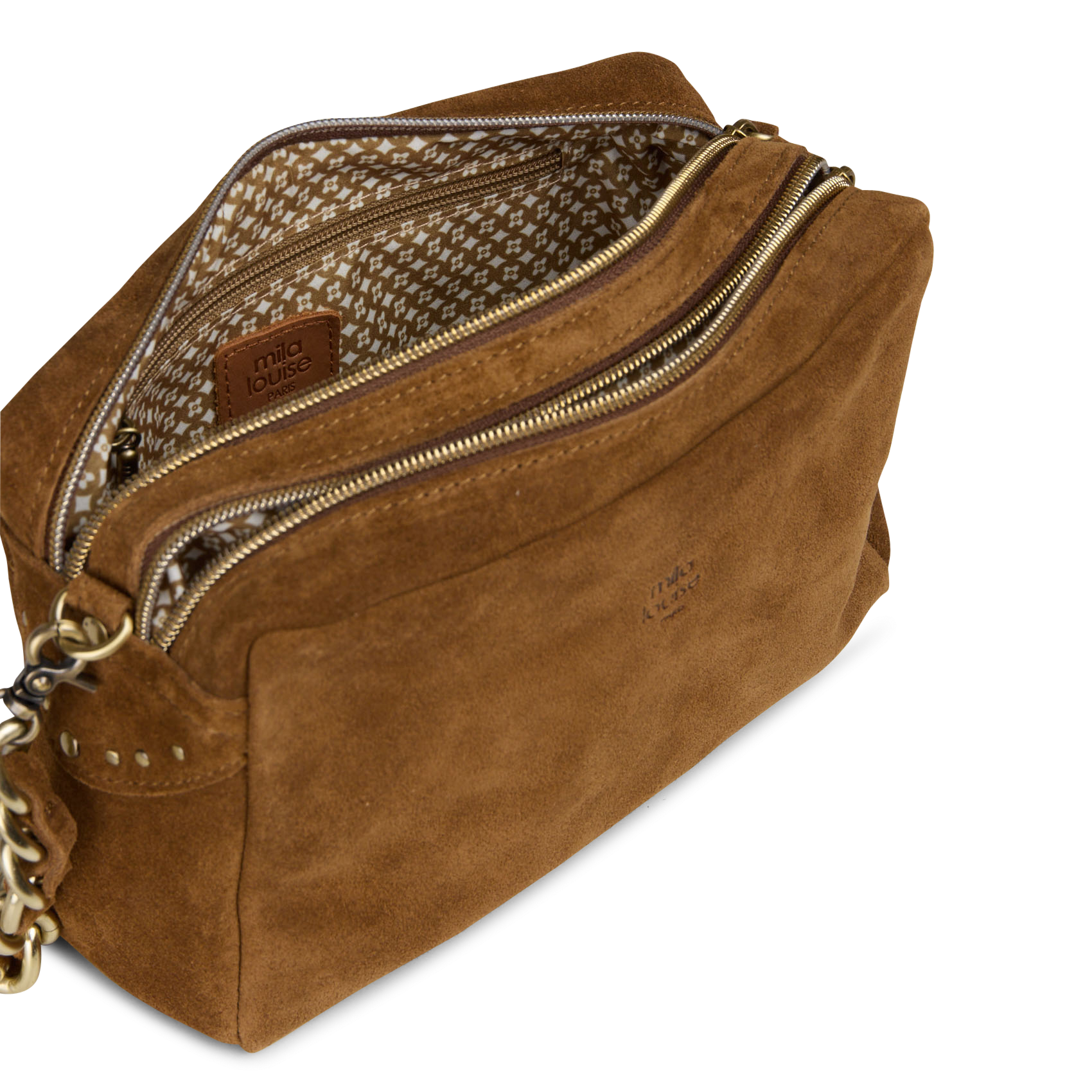 Kameratasche aus Veloursleder MILA LOUISE Beige