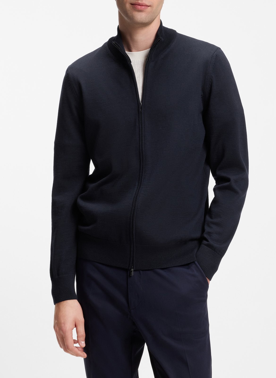 Pull zippé en laine mérinos BOSS Bleu