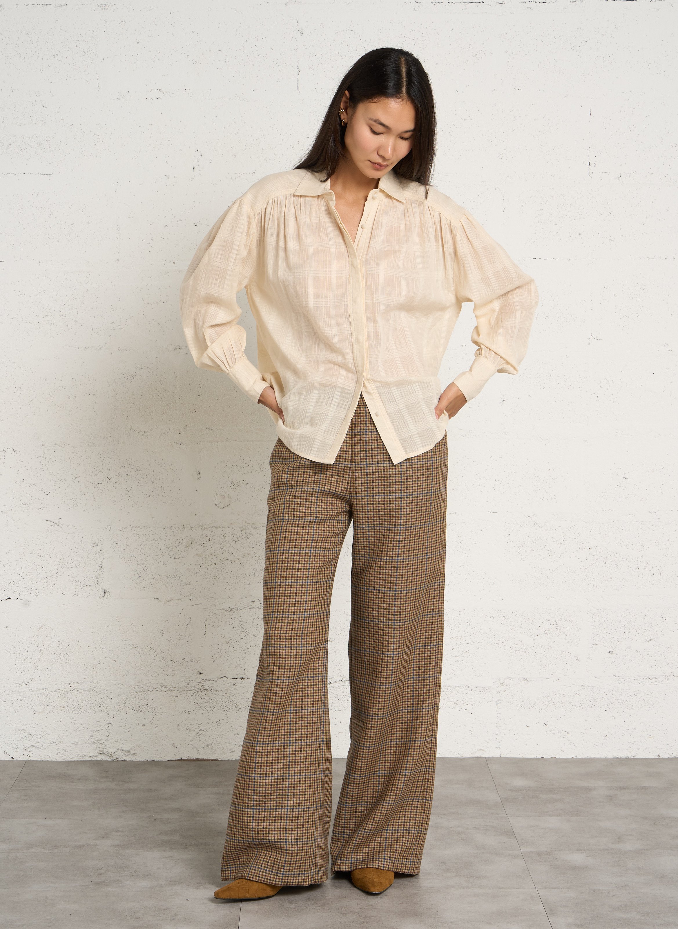 Kariertes Baumwollbluse DIEGA Beige