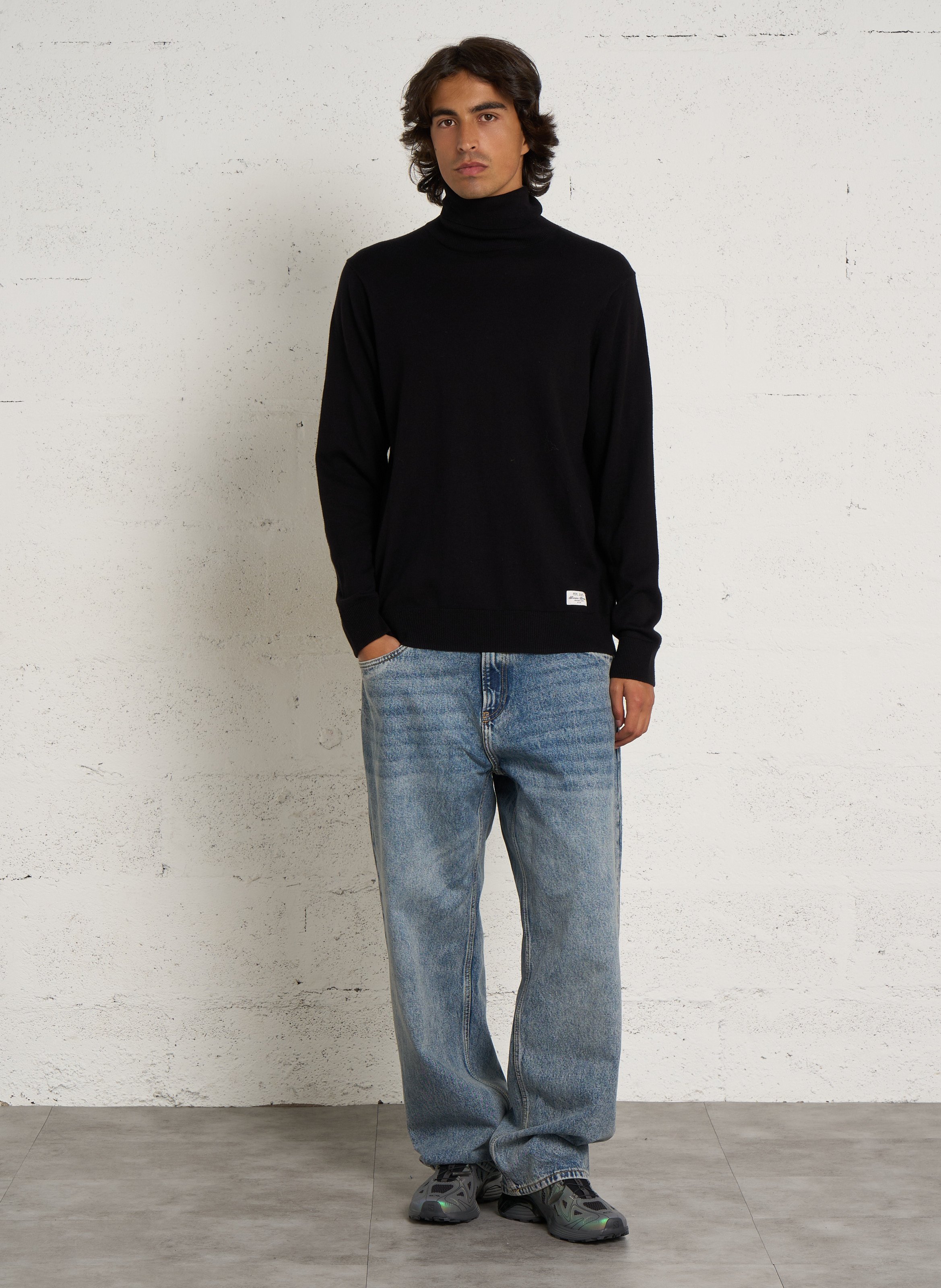 Gerader Rollkragenpullover aus Baumwolle, Wolle und Kaschmir PEPE JEANS Schwarz