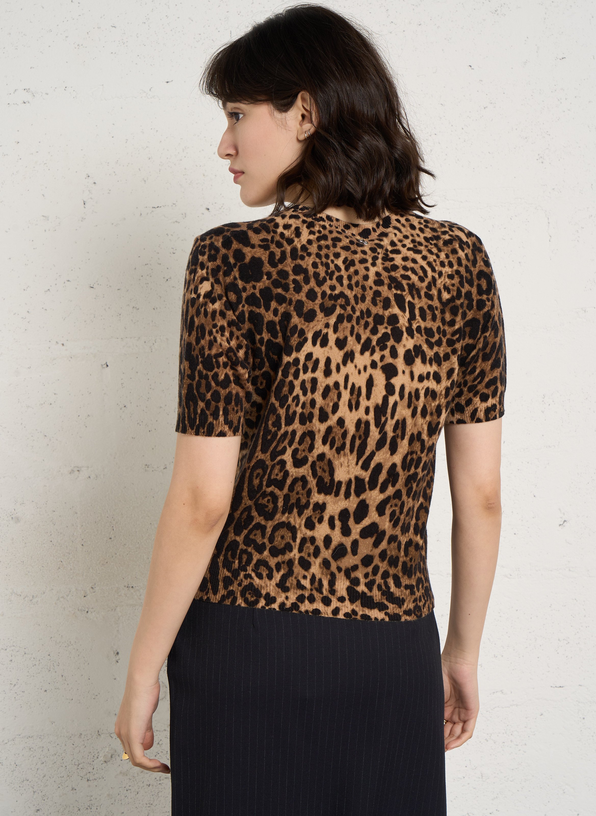 Leopard-print short-sleeved wool sweater PLEASE Multicolored