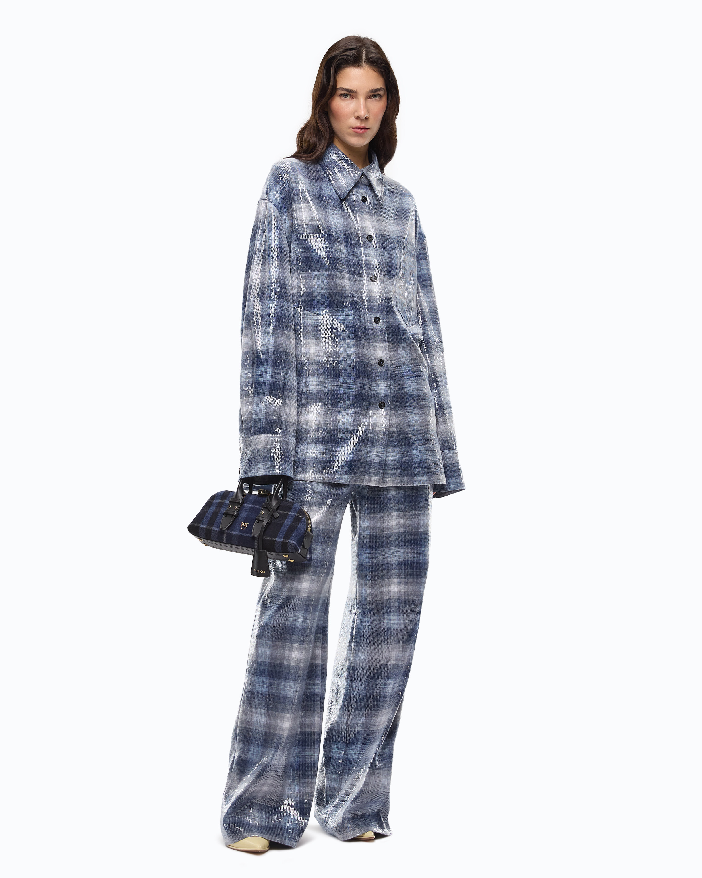 Checked sequin palazzo trousers PINKO Multicolored