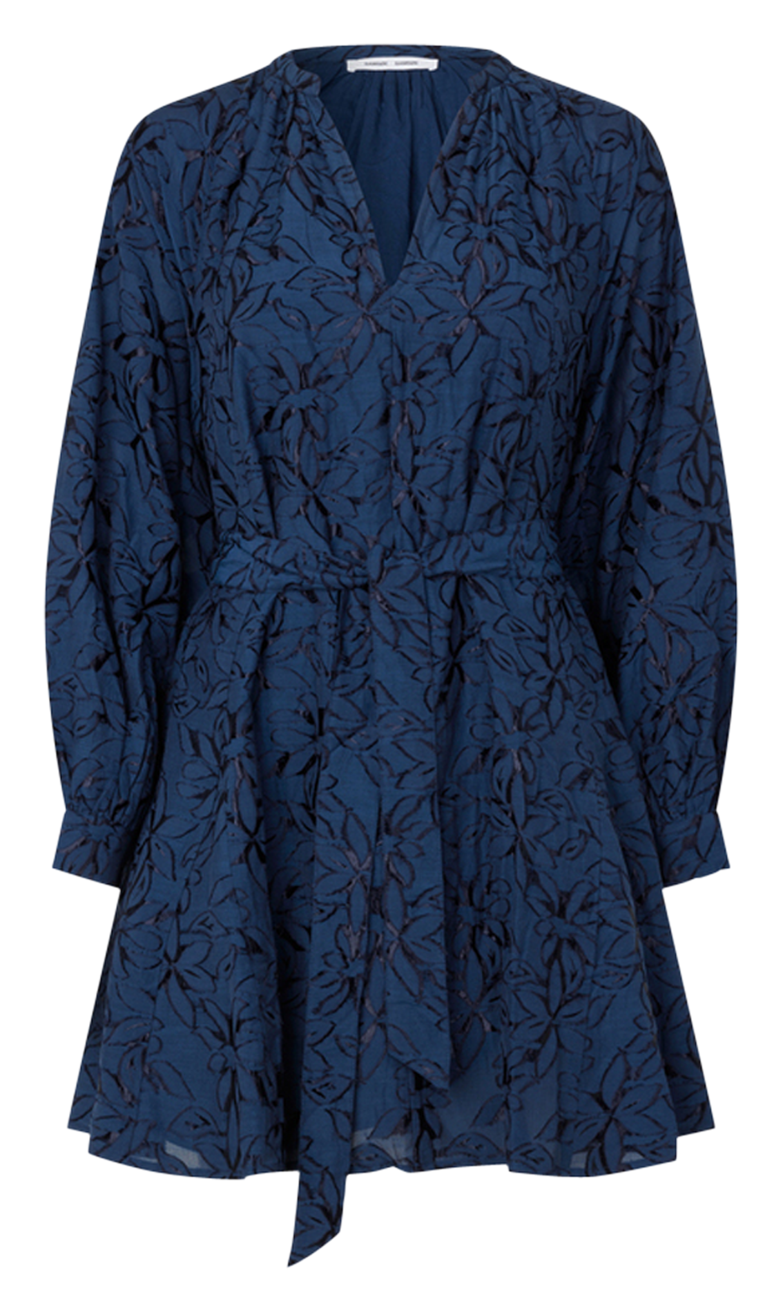 Kurzes, lockeres Kleid mit V-Ausschnitt aus bedrucktem Jacquard-Gewebe. SAMSOE SAMSOE Blau