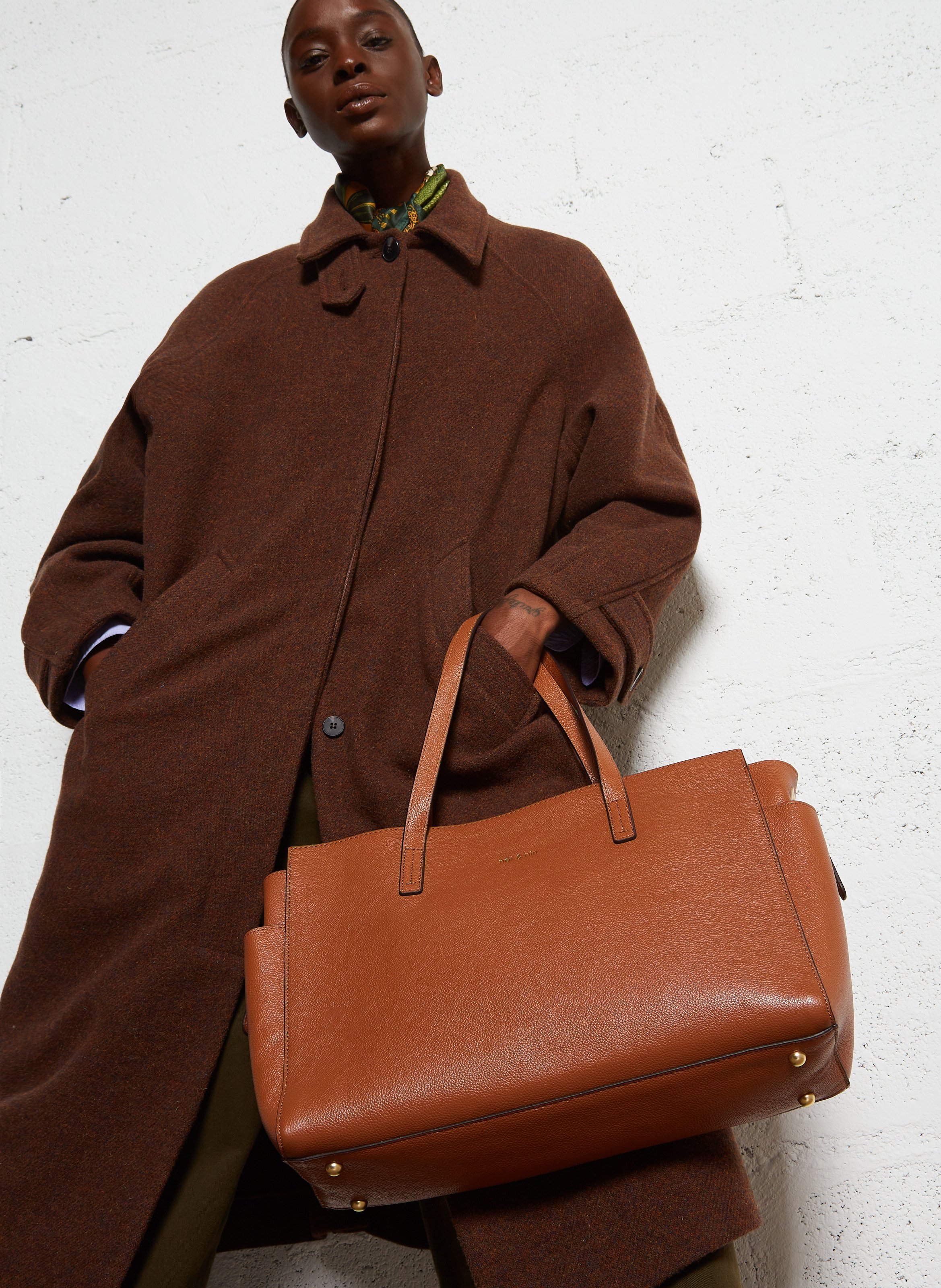 Shopper aus Leder mit Reptilmuster NAT & NIN Braun